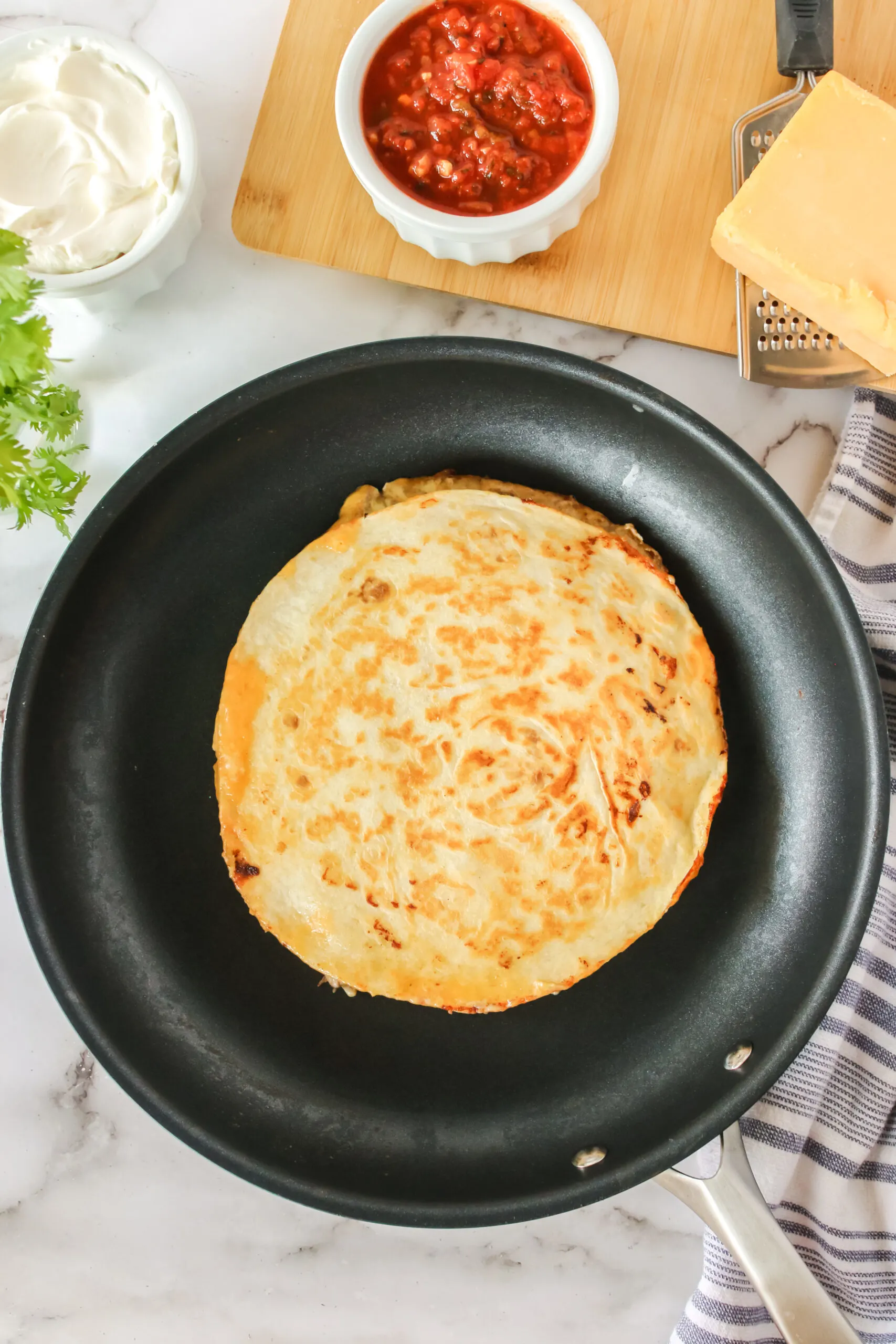 grilled quesadilla in skillet