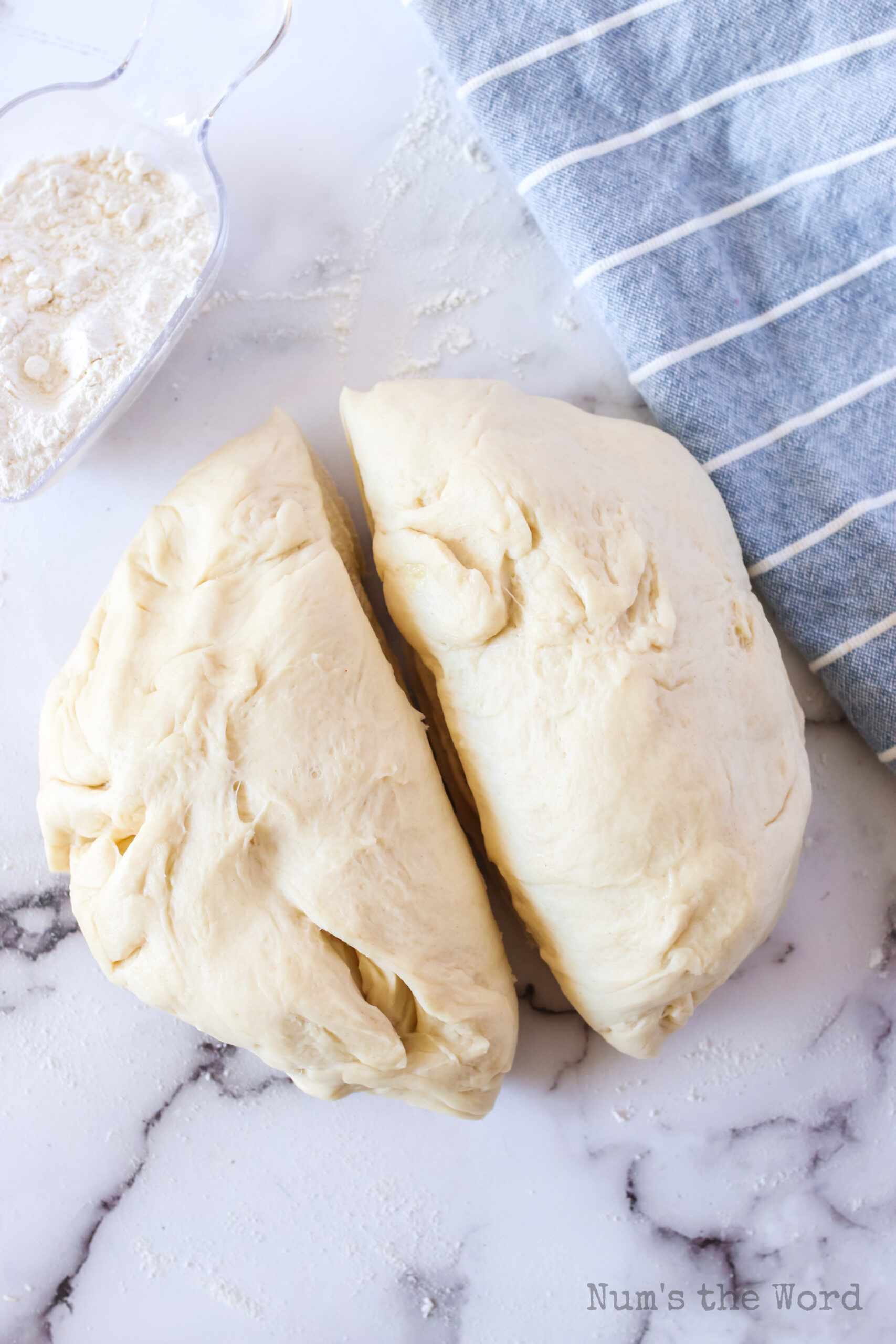 bread dough cut in half