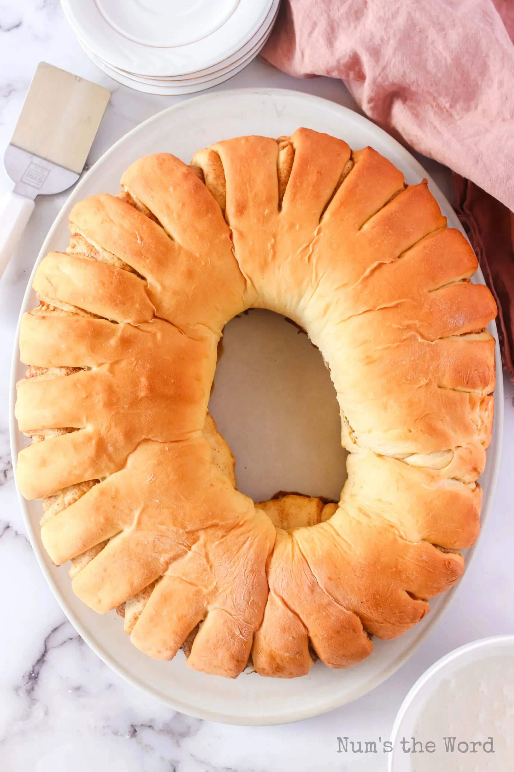 fresh baked swedish tea ring on platter