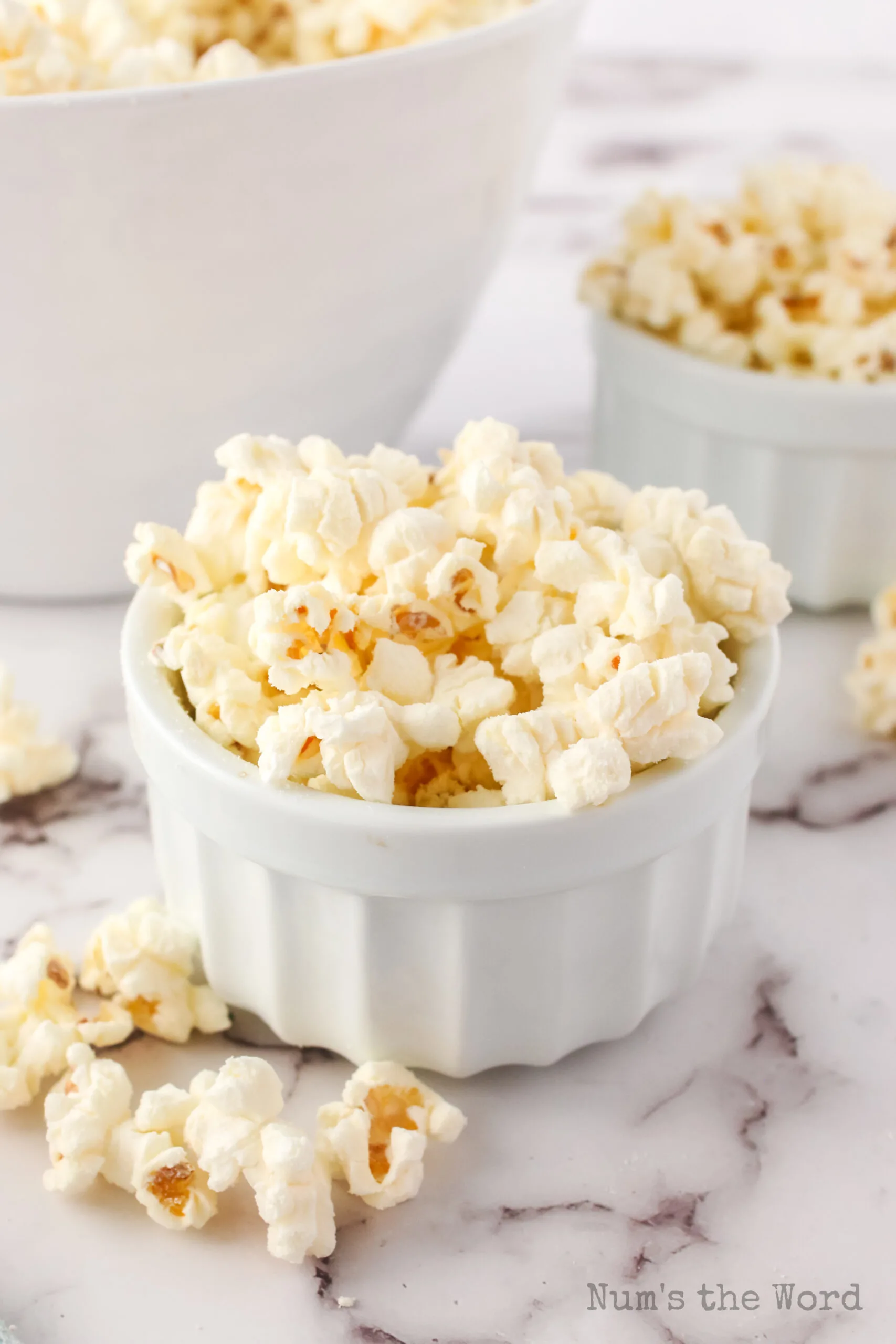 side top view of two bowls of popcorn