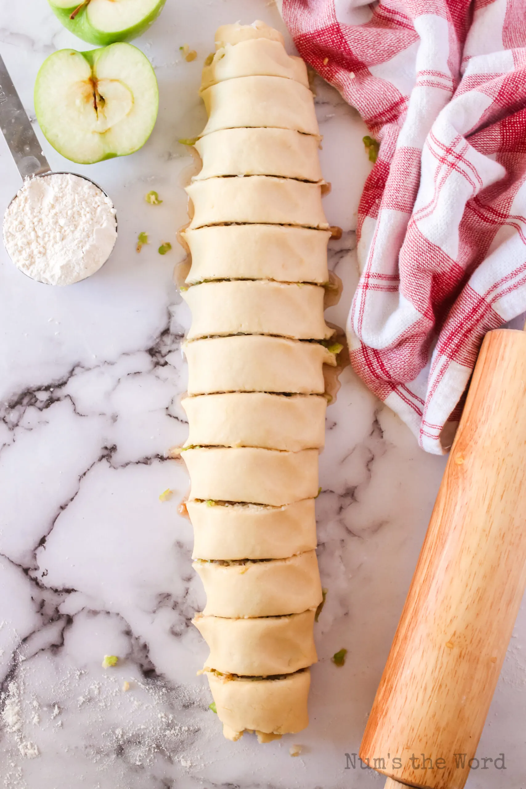 sliced dumplings on counter