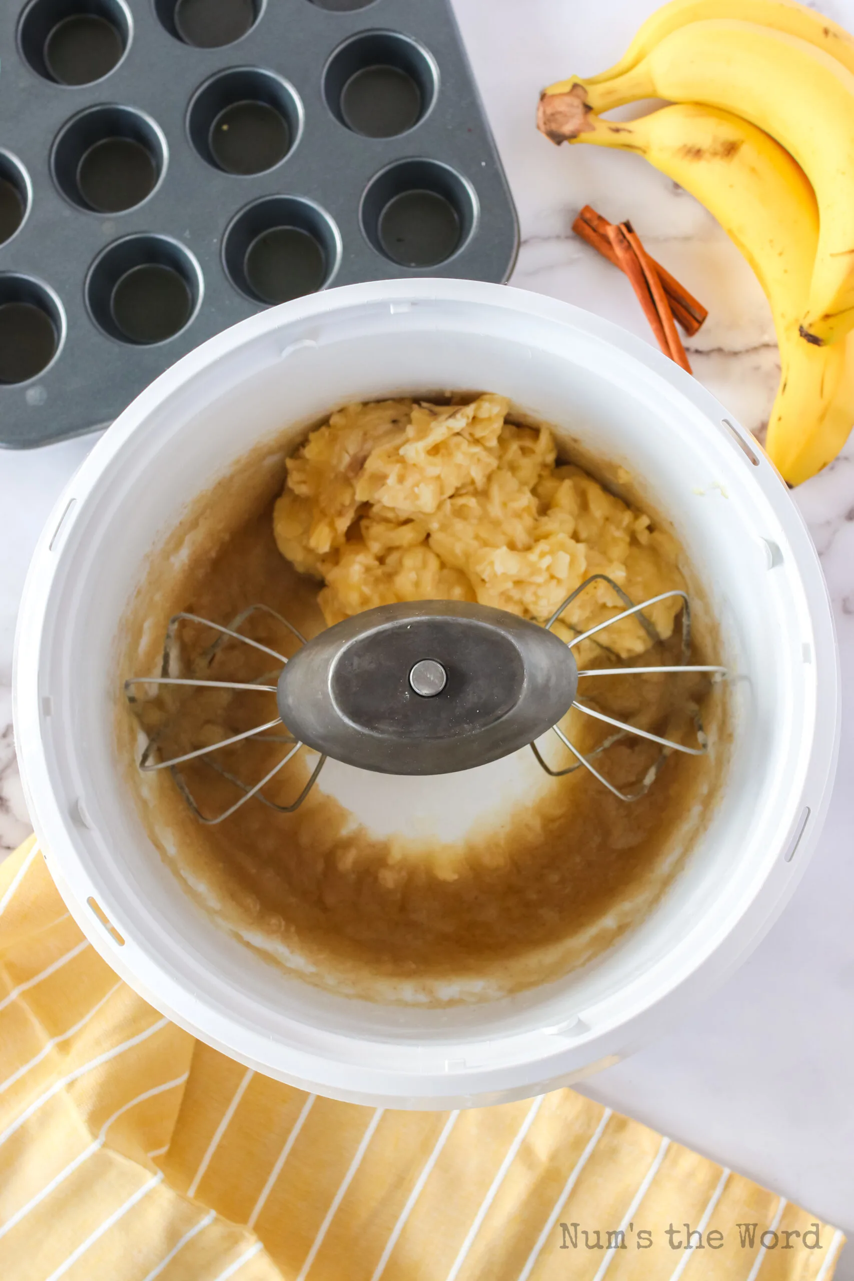 mashed bananas added to mixer