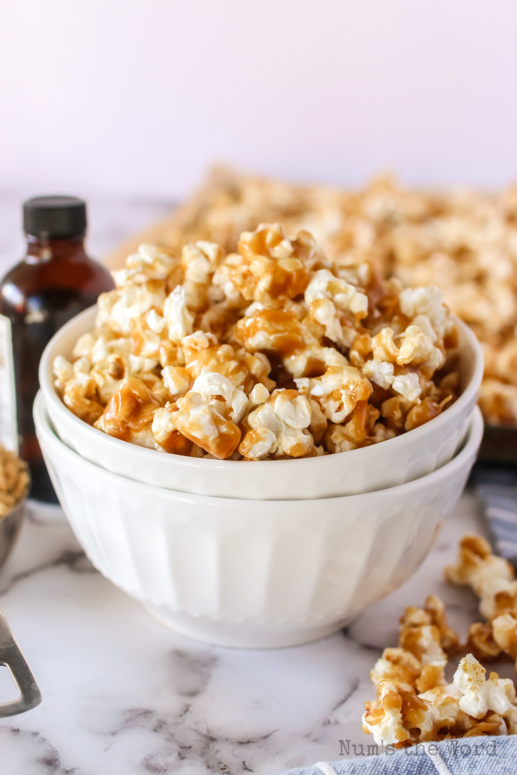 bowl of caramel corn - photo taken from the side