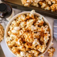 baked caramel corn in a bowl, ready to eat