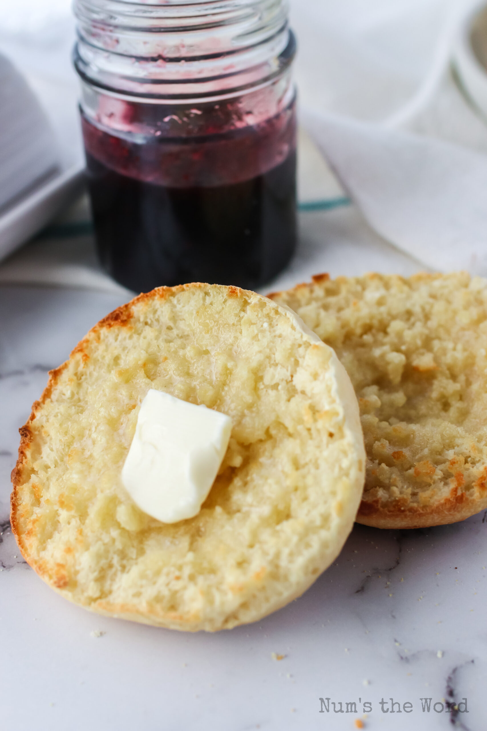 toasted english muffin with butter