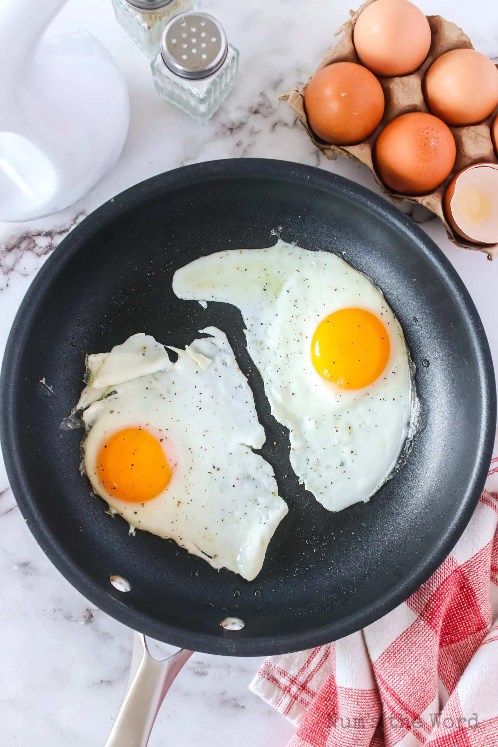 cooked eggs in a pan