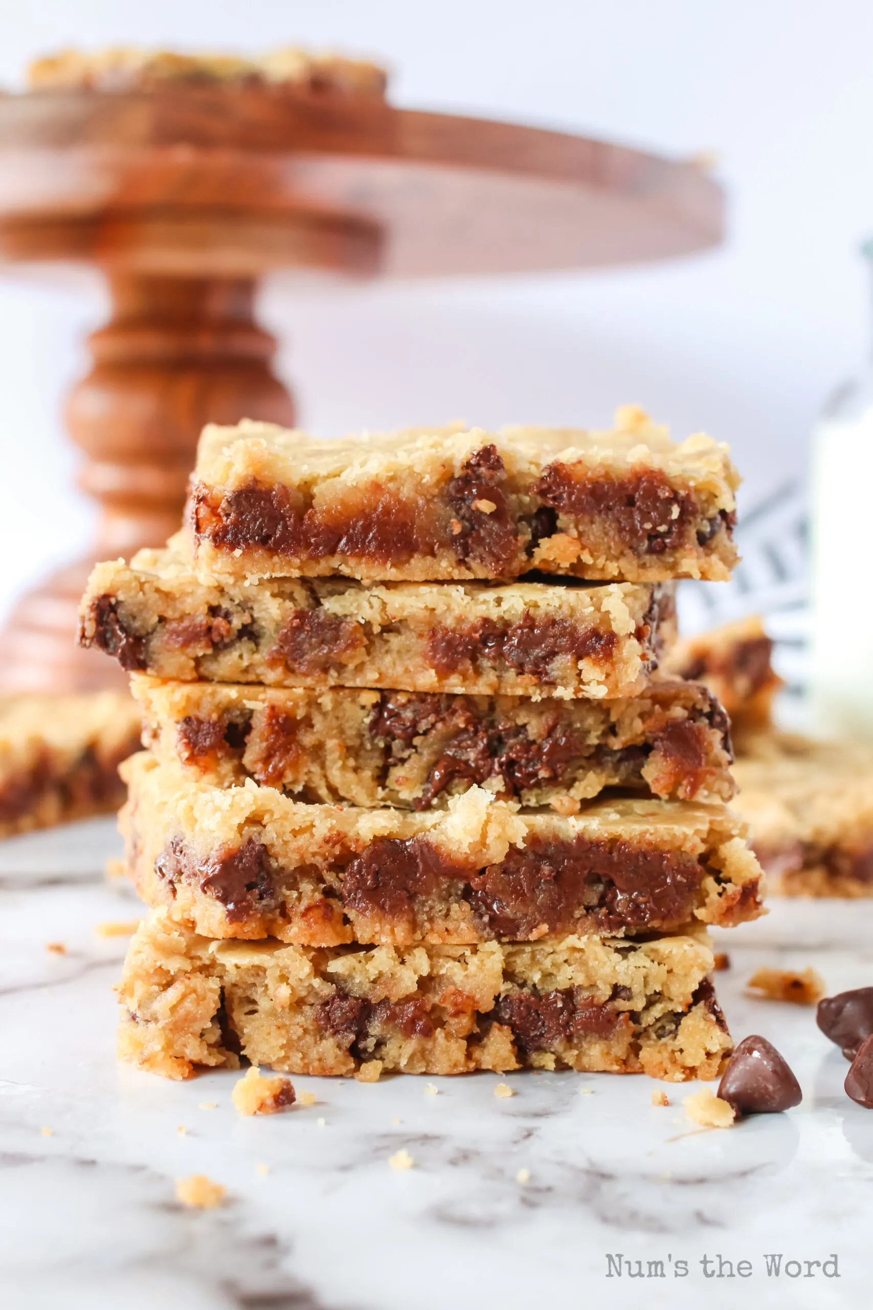 5 cookie bars stacked up ready to enjoy.