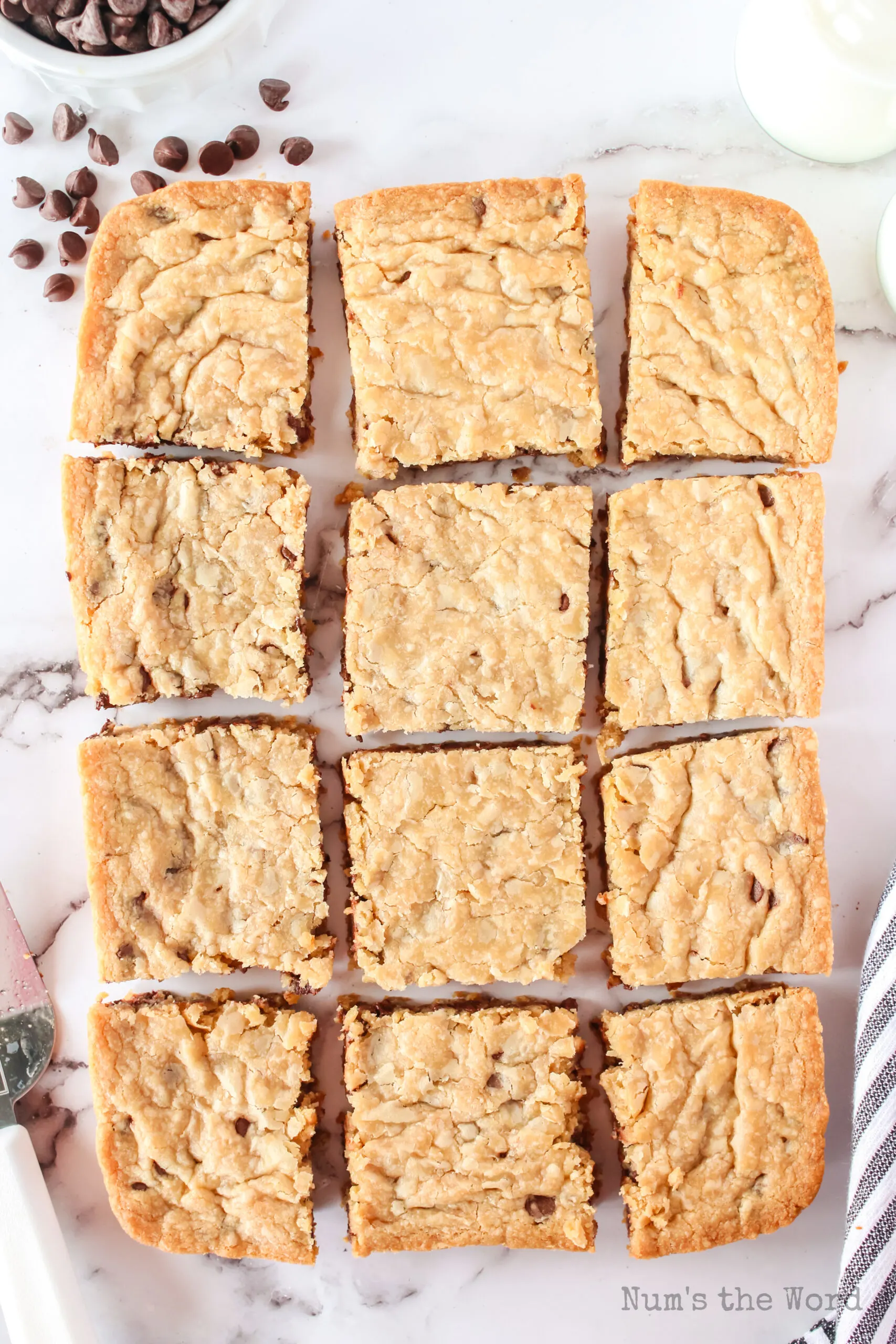 cookie dough bars removed from pan and laid out to cool.