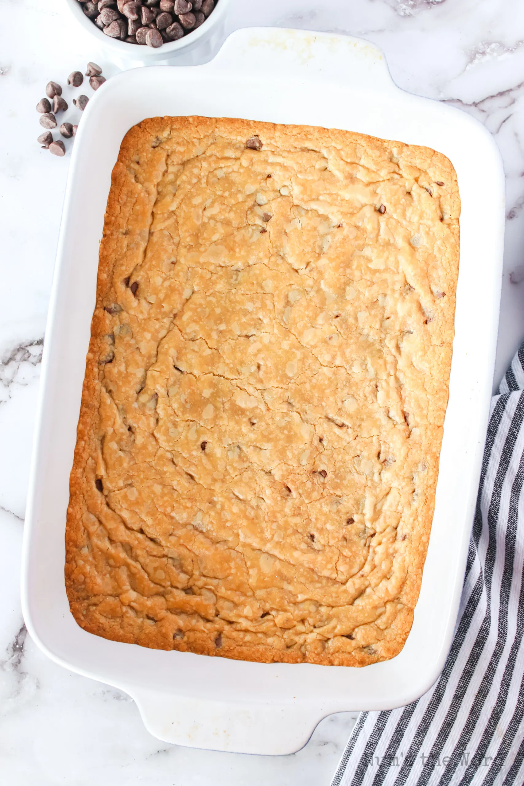 baked cookie dough in casserole dish