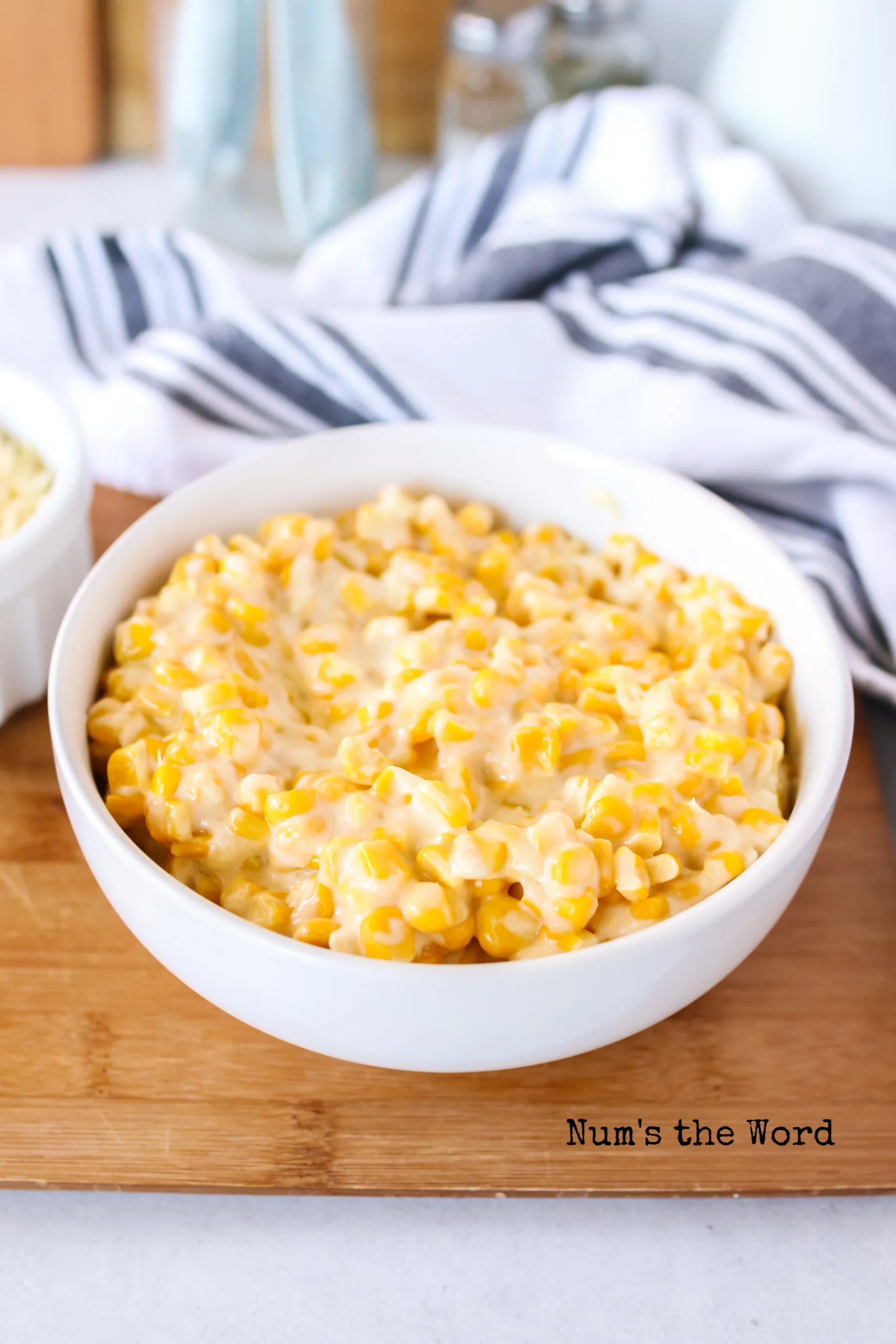 side view of creamed corn in a bowl