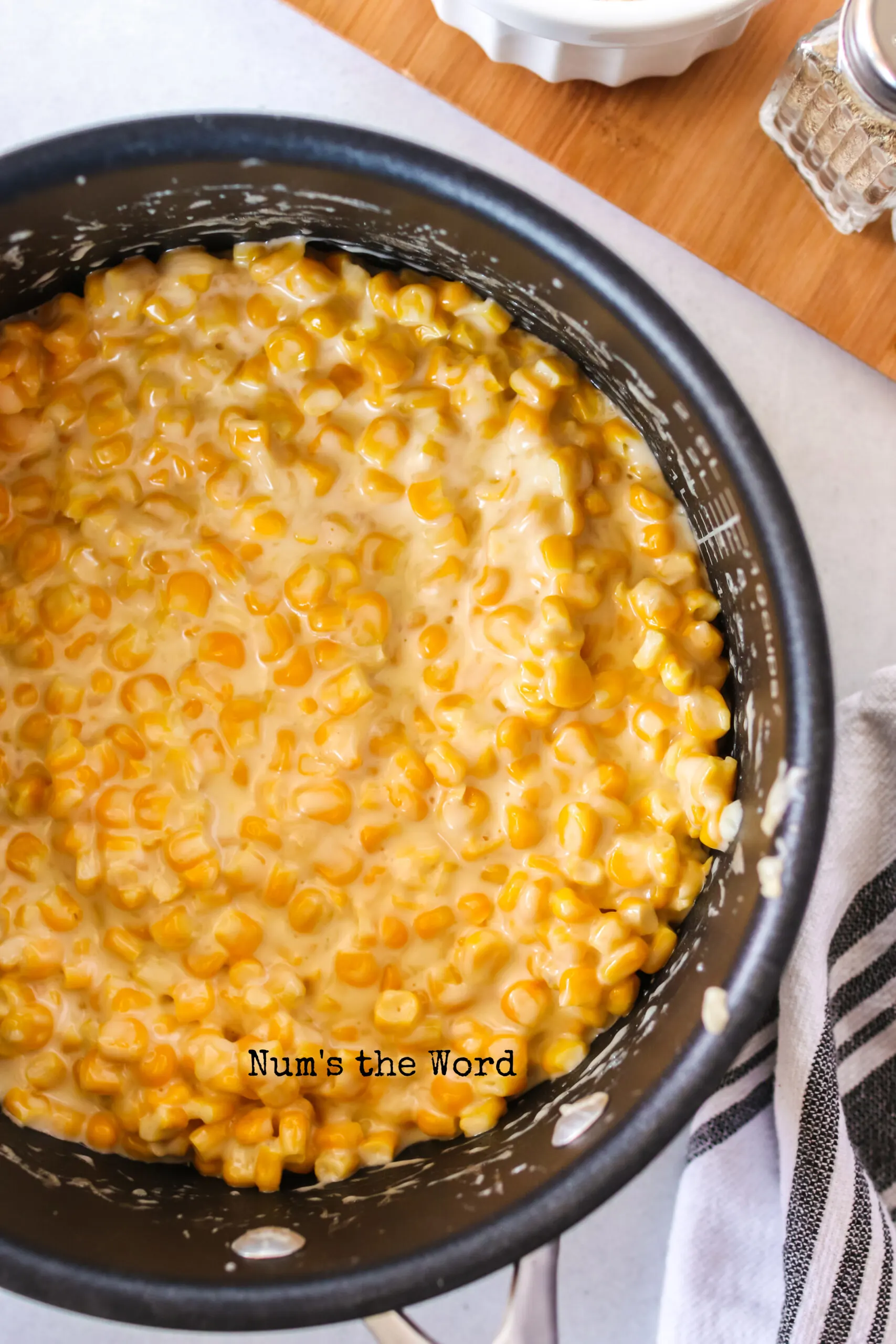 cooked corn mixture in pot ready to serve.