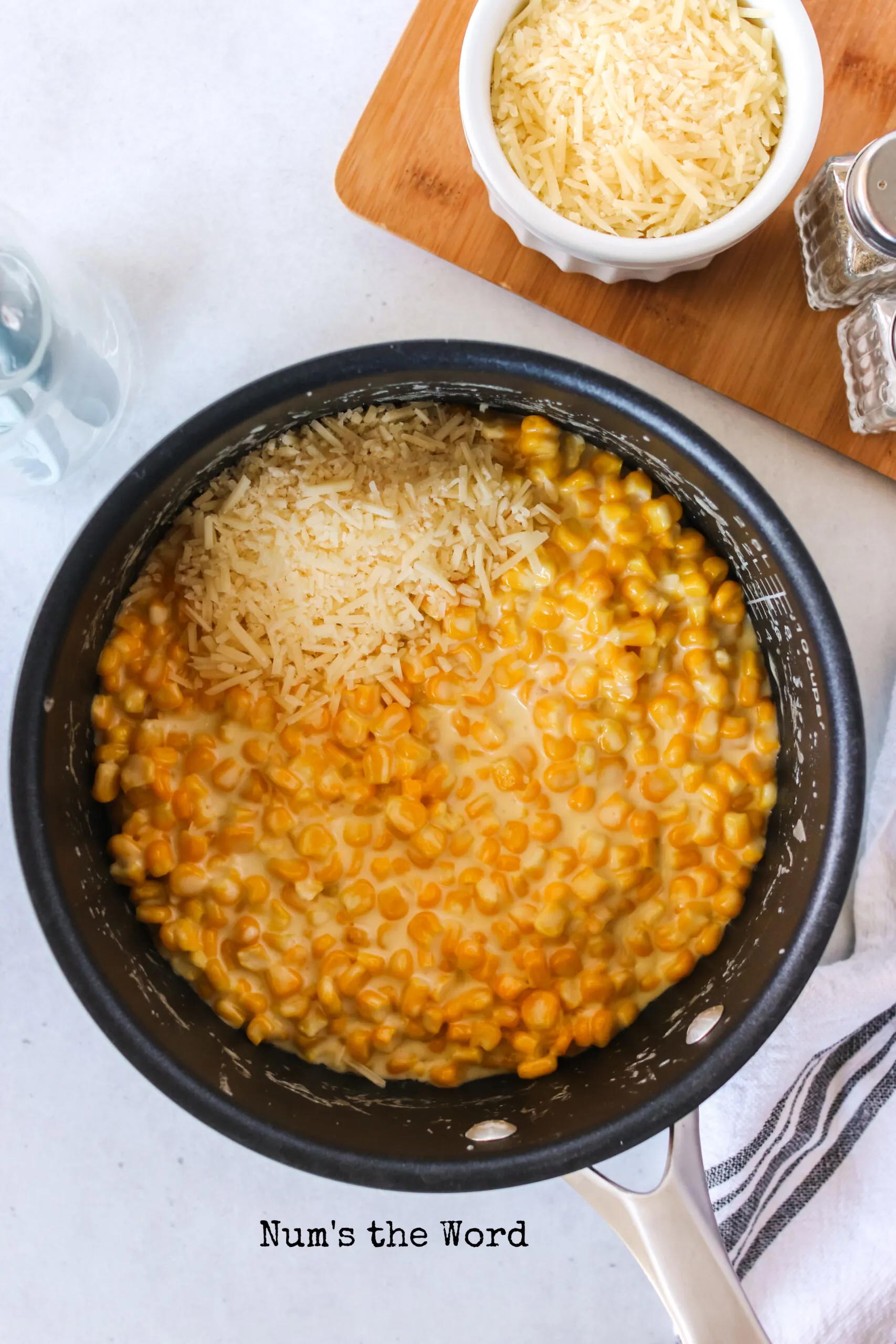 shredded parmesan cheese added to corn mixture.