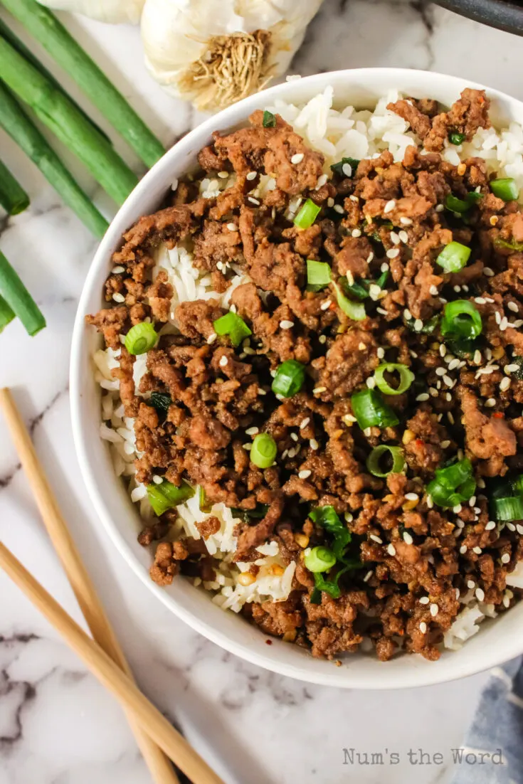 zoomed in image for korean beef in a bowl