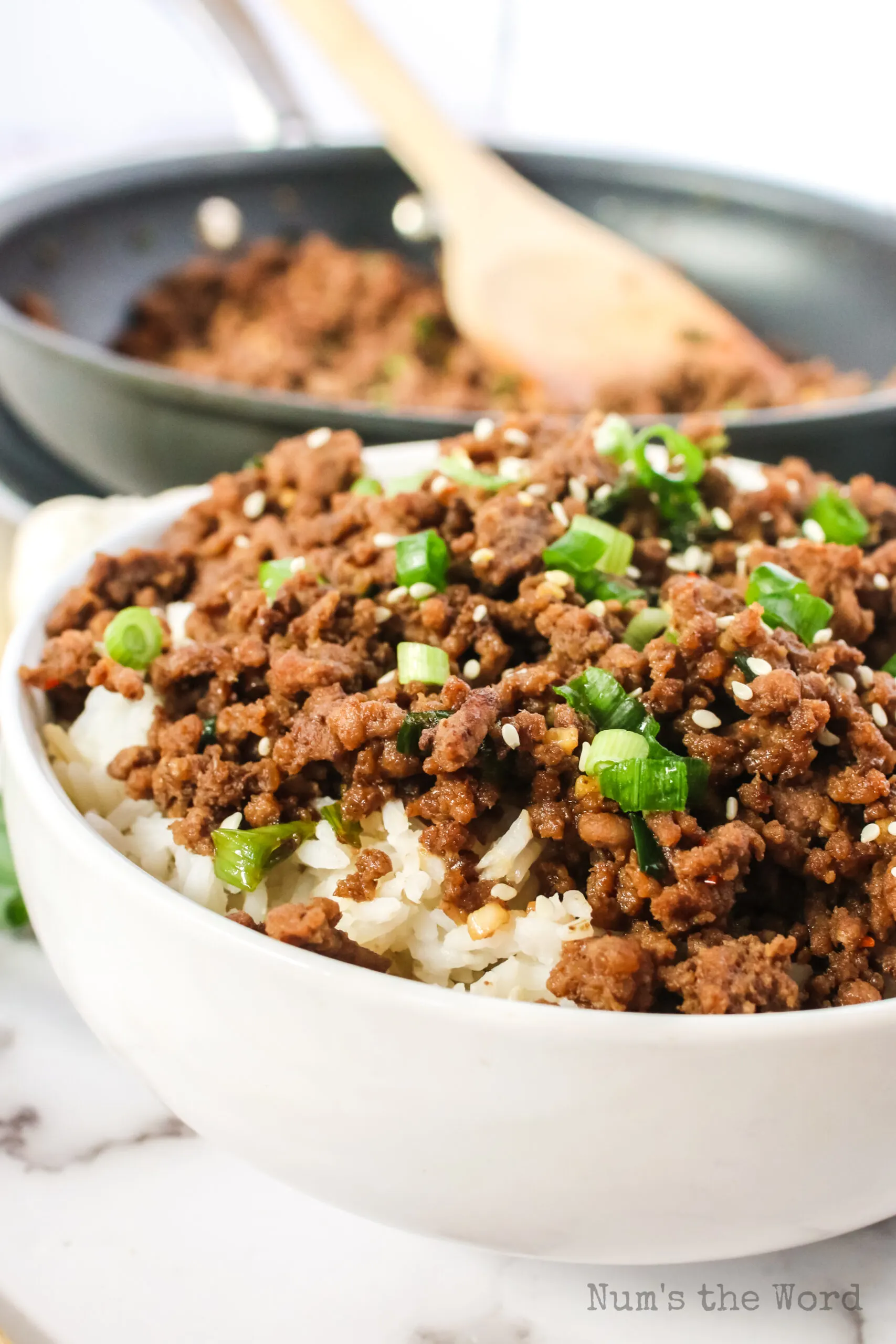 zoomed in side view of korean beef bowl