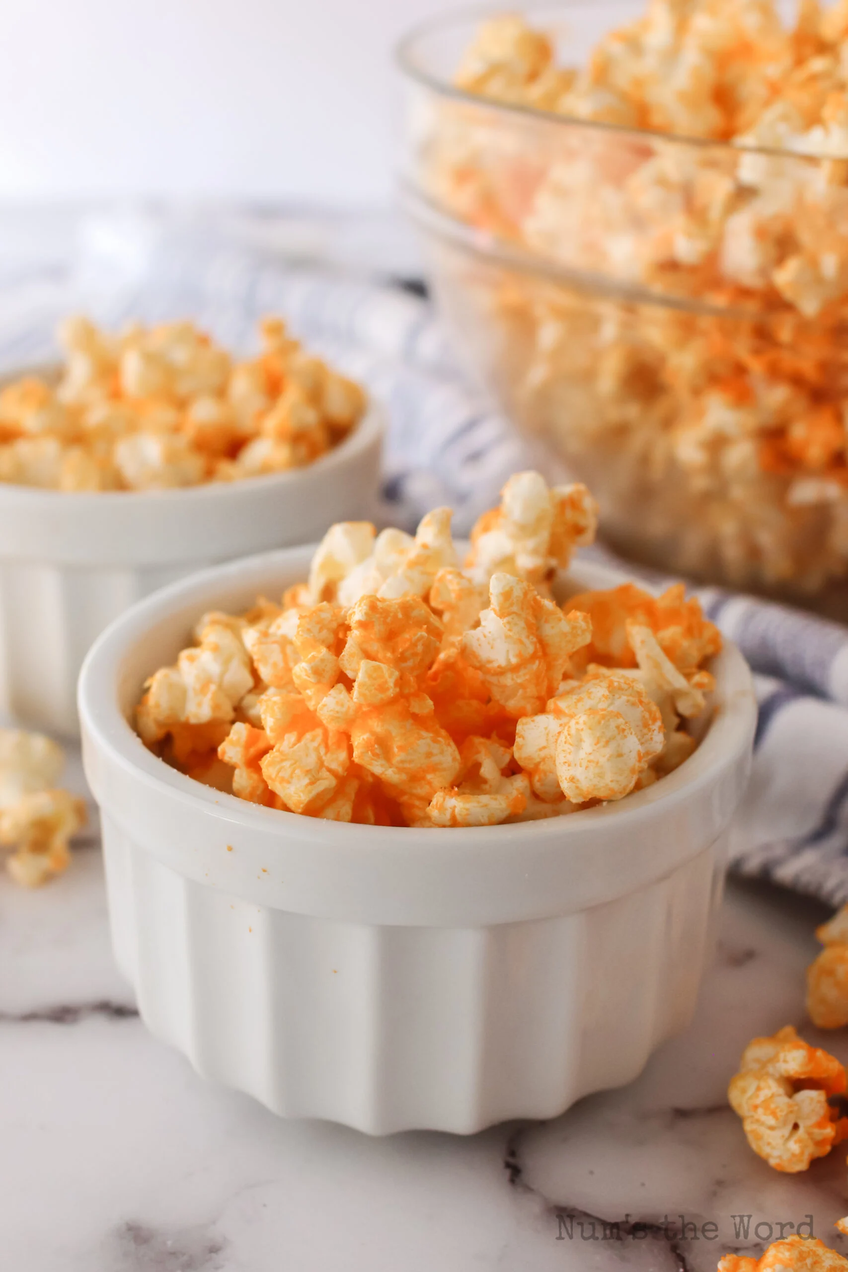 side view of popcorn in bowl and ready to eat.