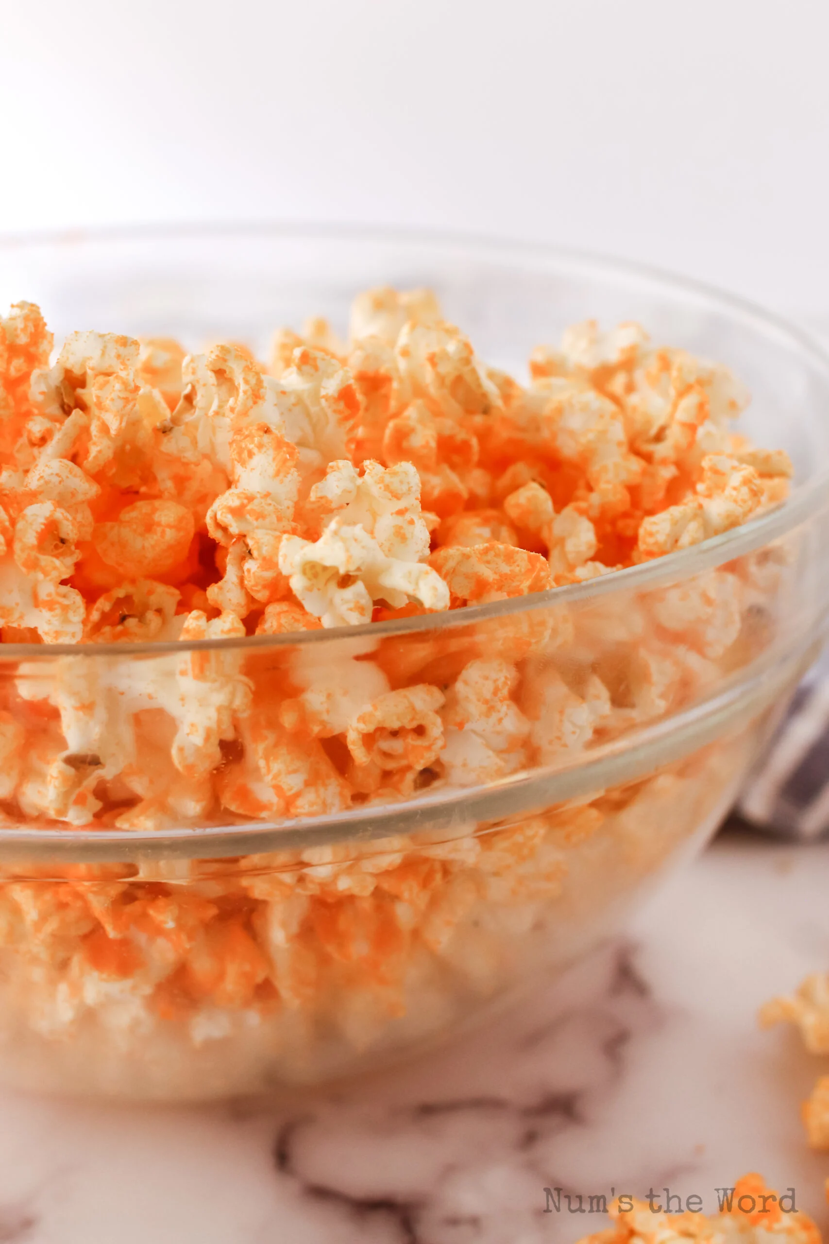 side view of popcorn in bowl
