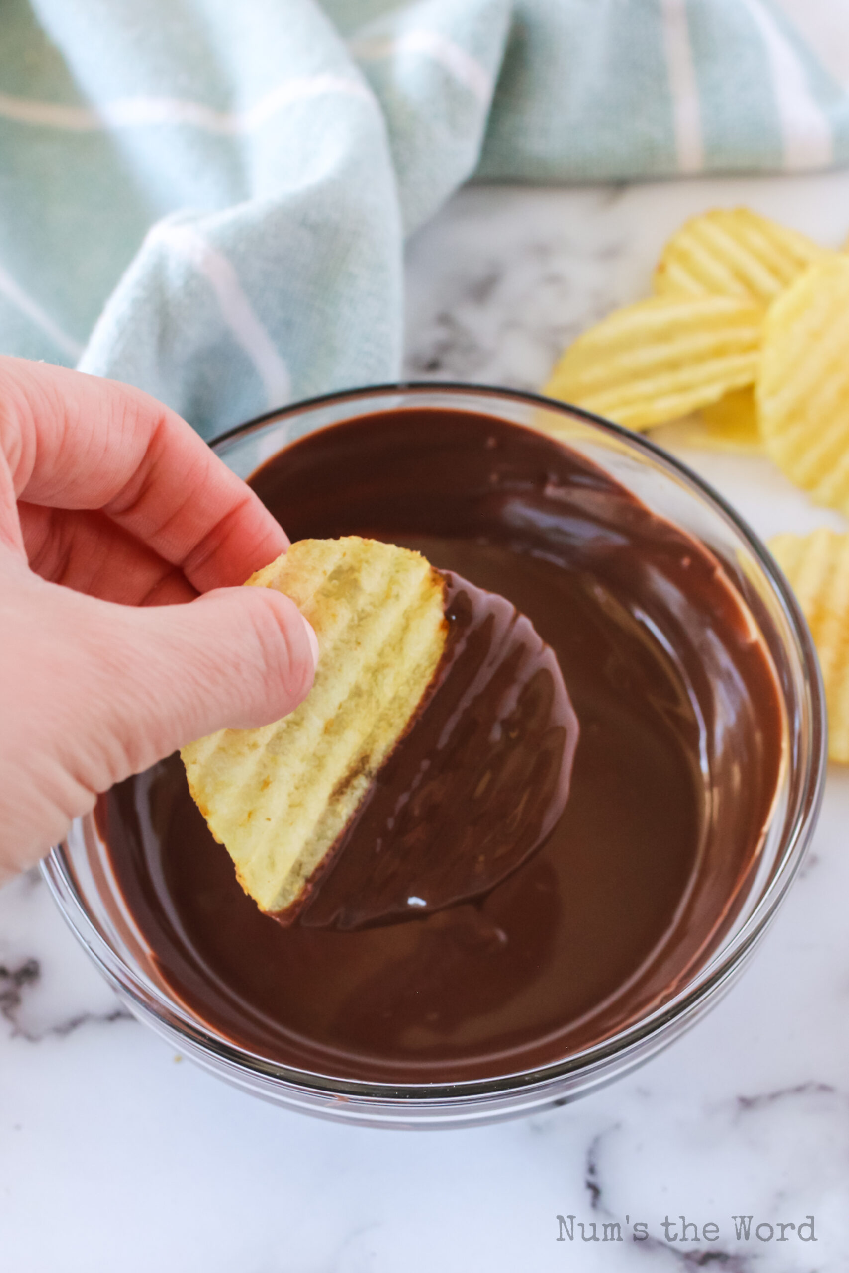 potato chip dipped into chocolate