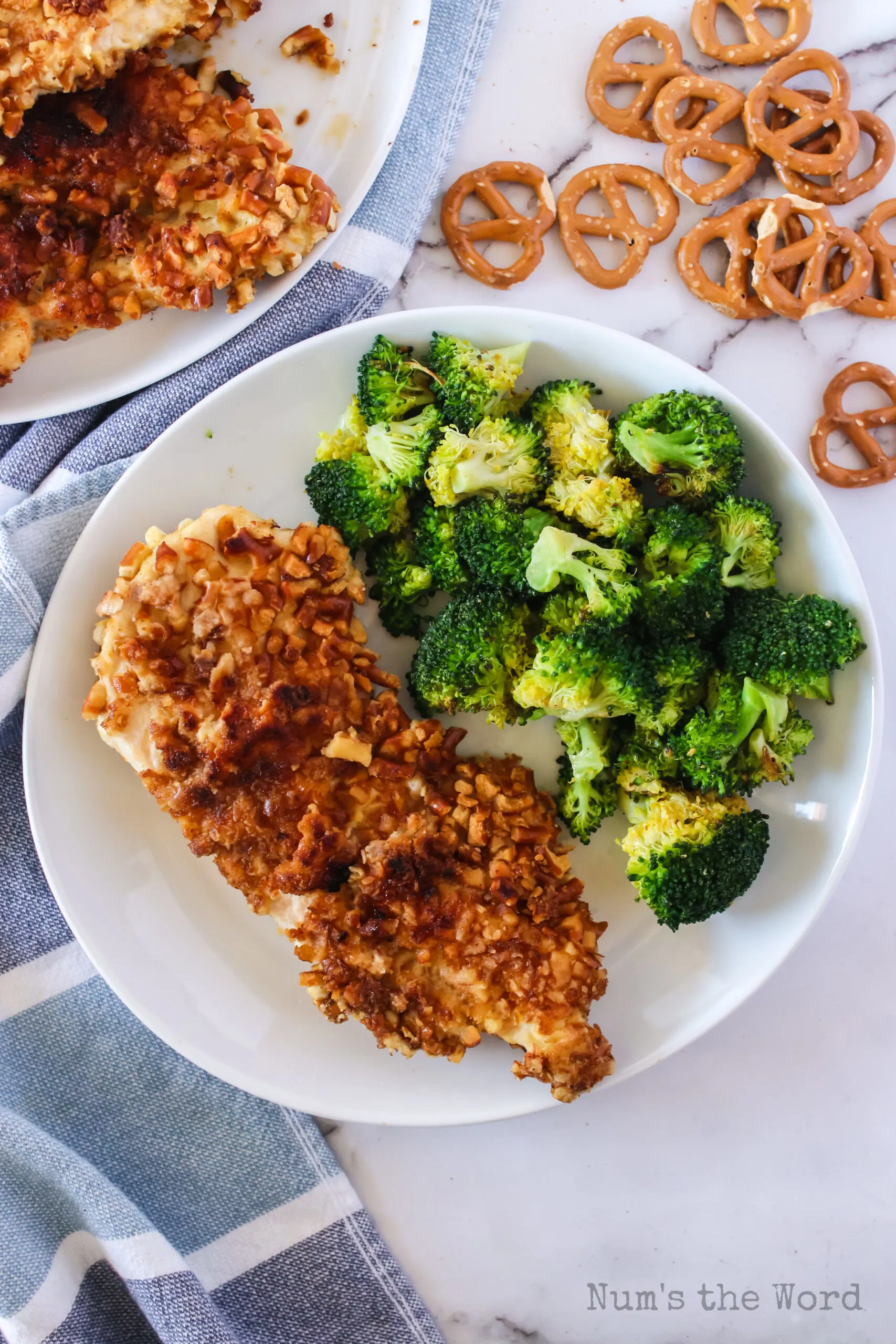 single chicken breast cooked on a plate with broccoli