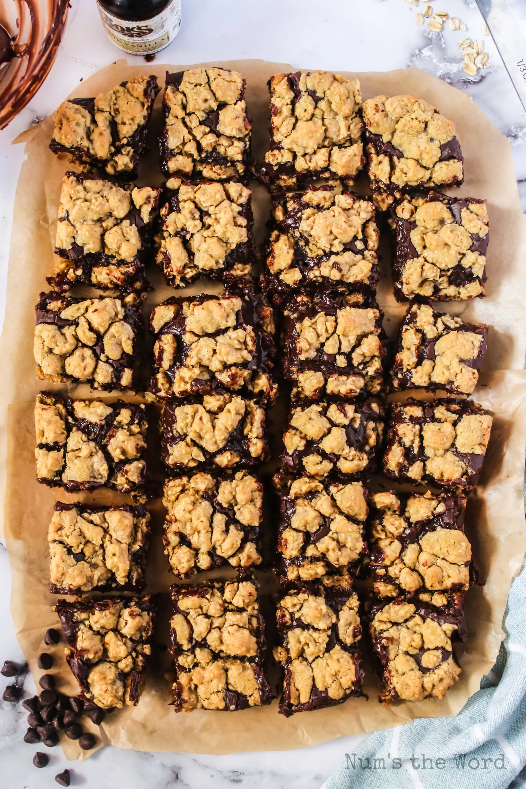 cooked fudge bars cut into squares.