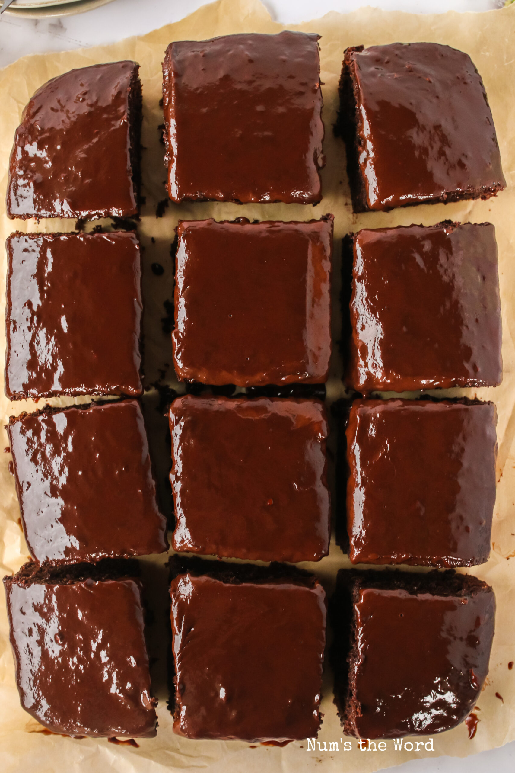 zoomed in slices of chocolate zucchini cake