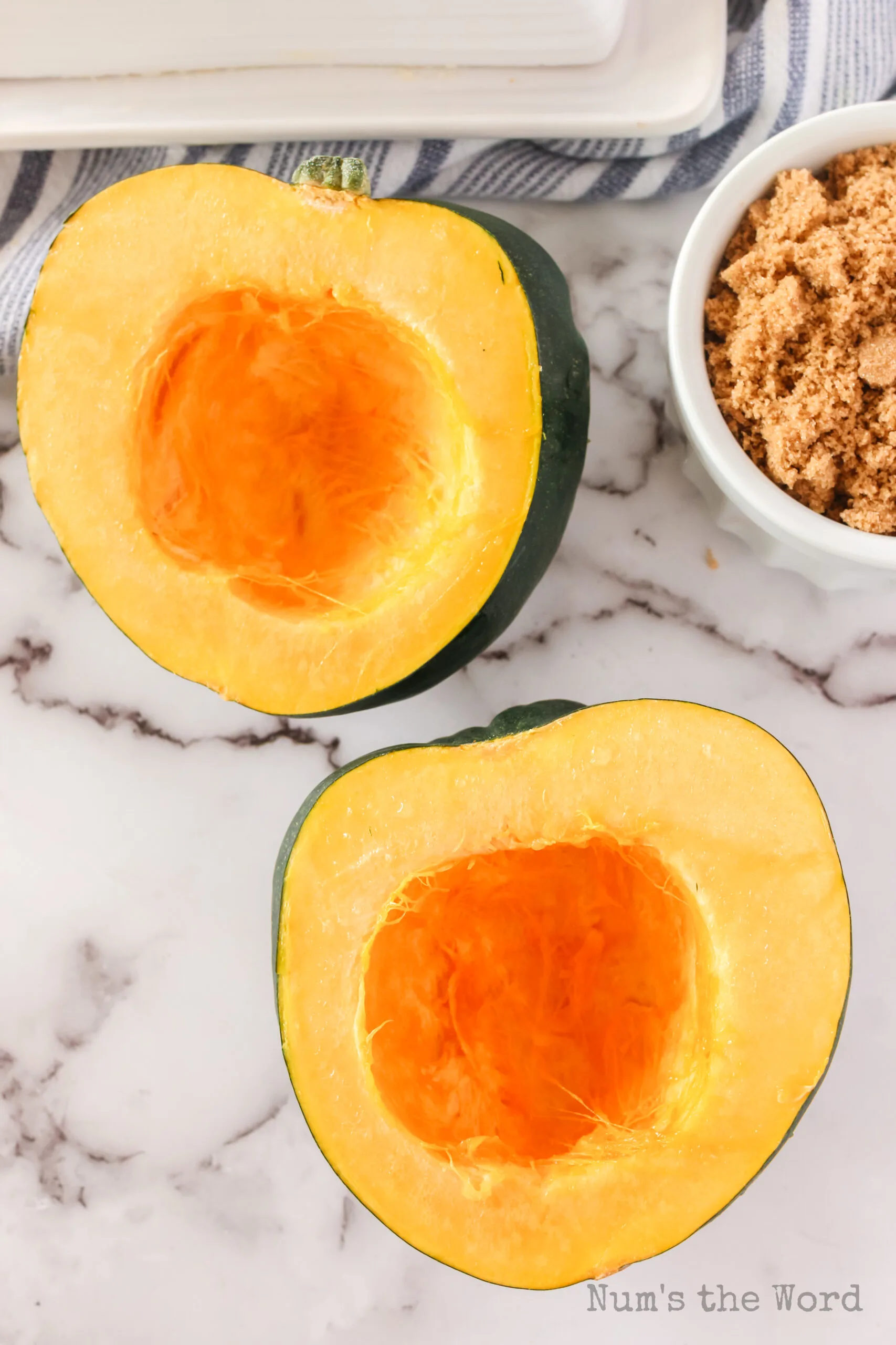 cleaned out acorn squash ready for roasting