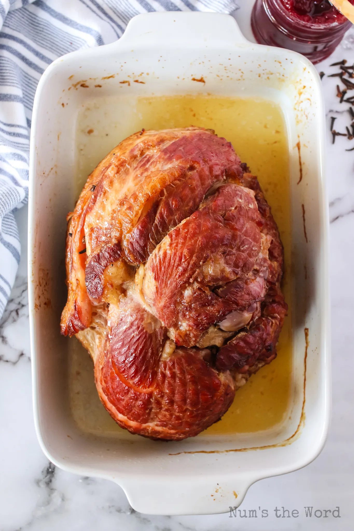 baked ham in casserole dish without glaze