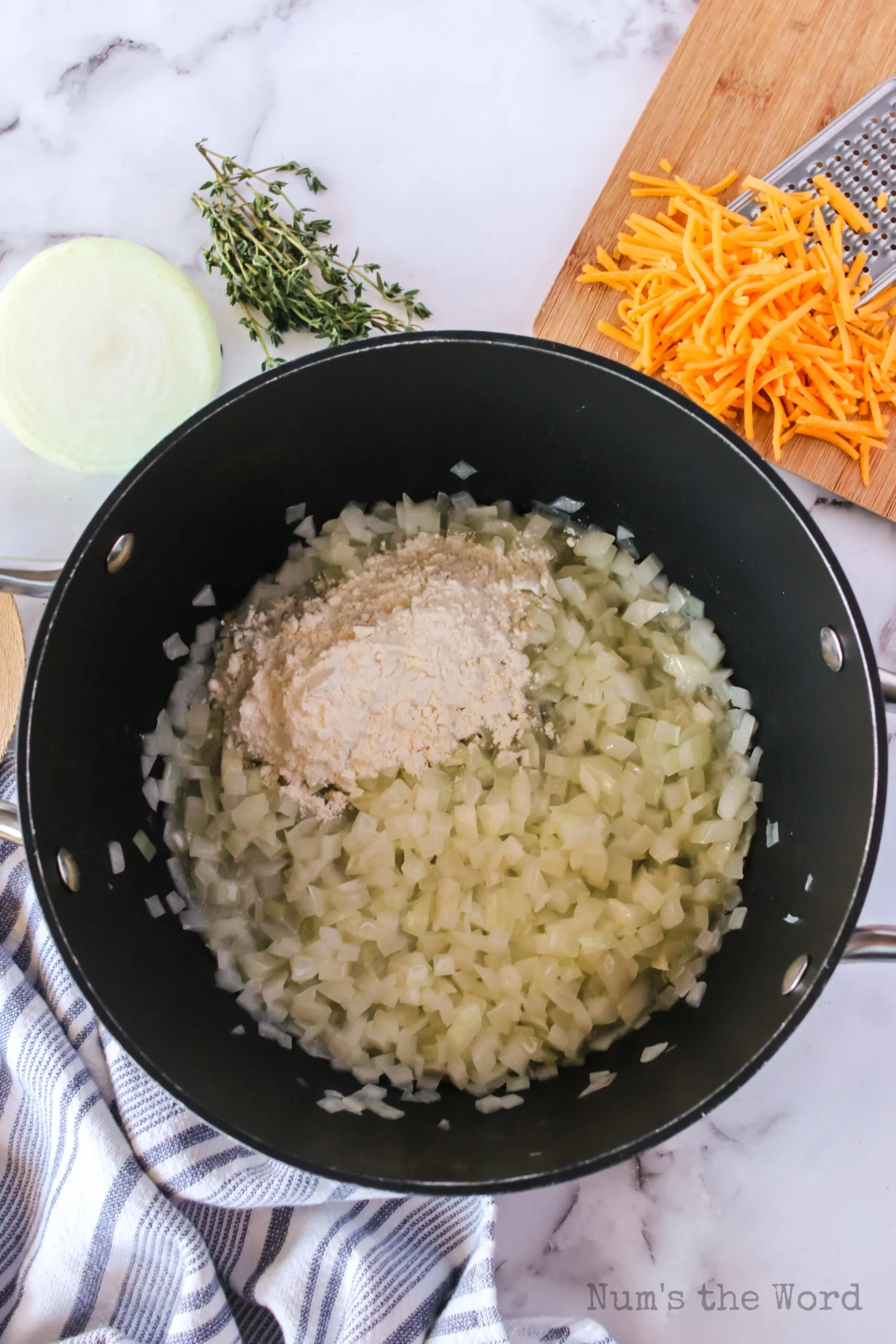 butter and onion cooked together with flour added to onion mixture