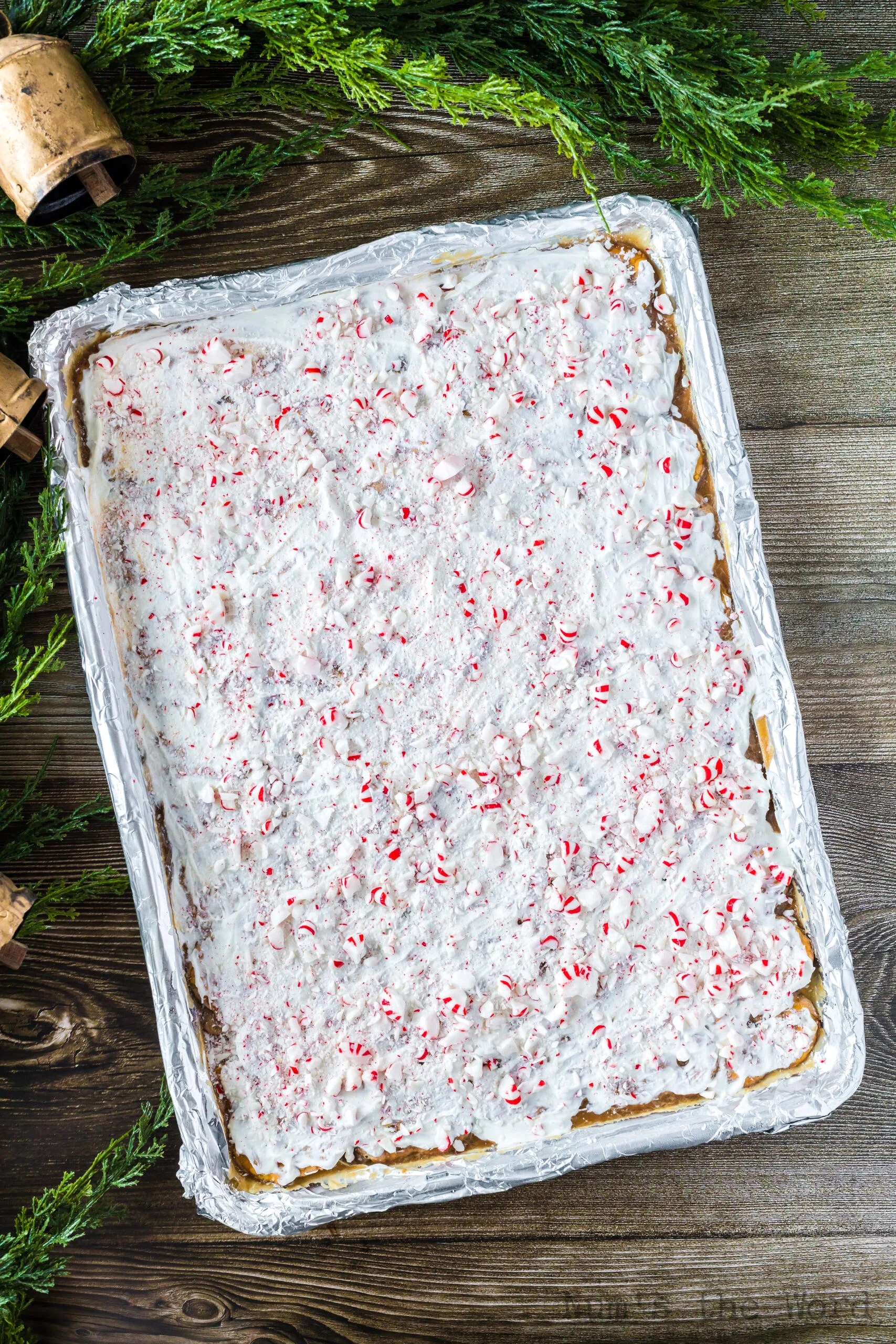 broken peppermint pieces sprinkled all over christmas crack