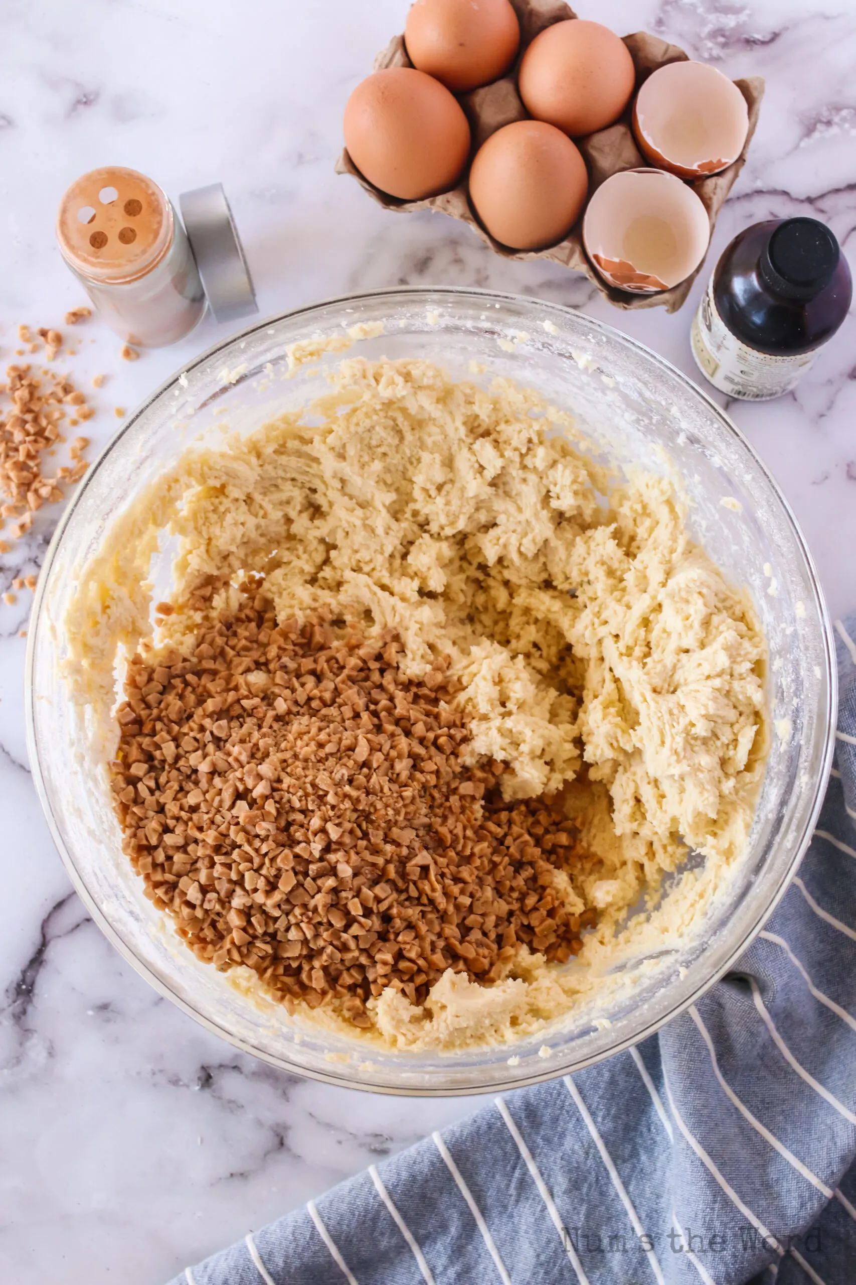 snickerdoodle cookie dough with toffee bits