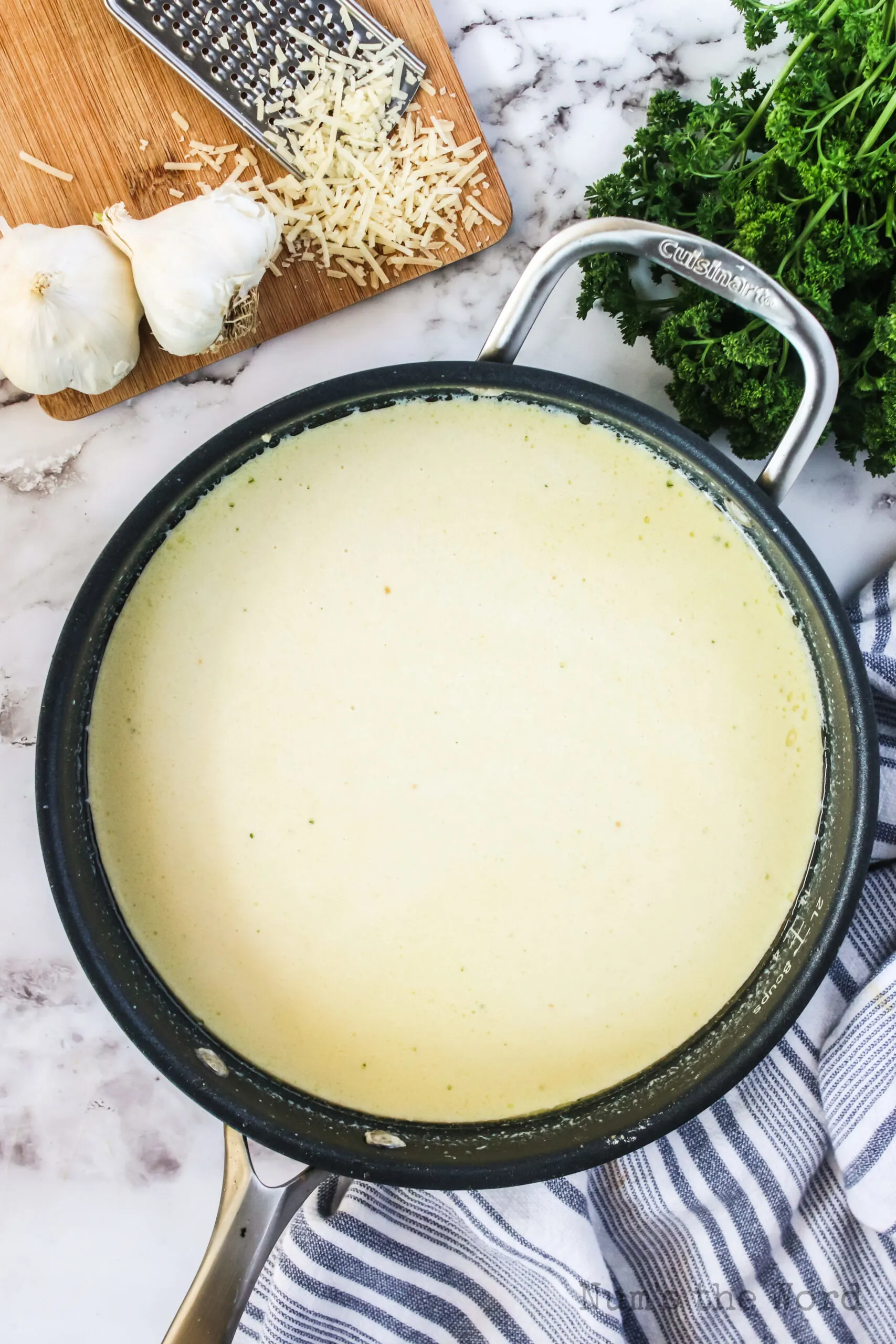 butter and garlic added to pan without chicken