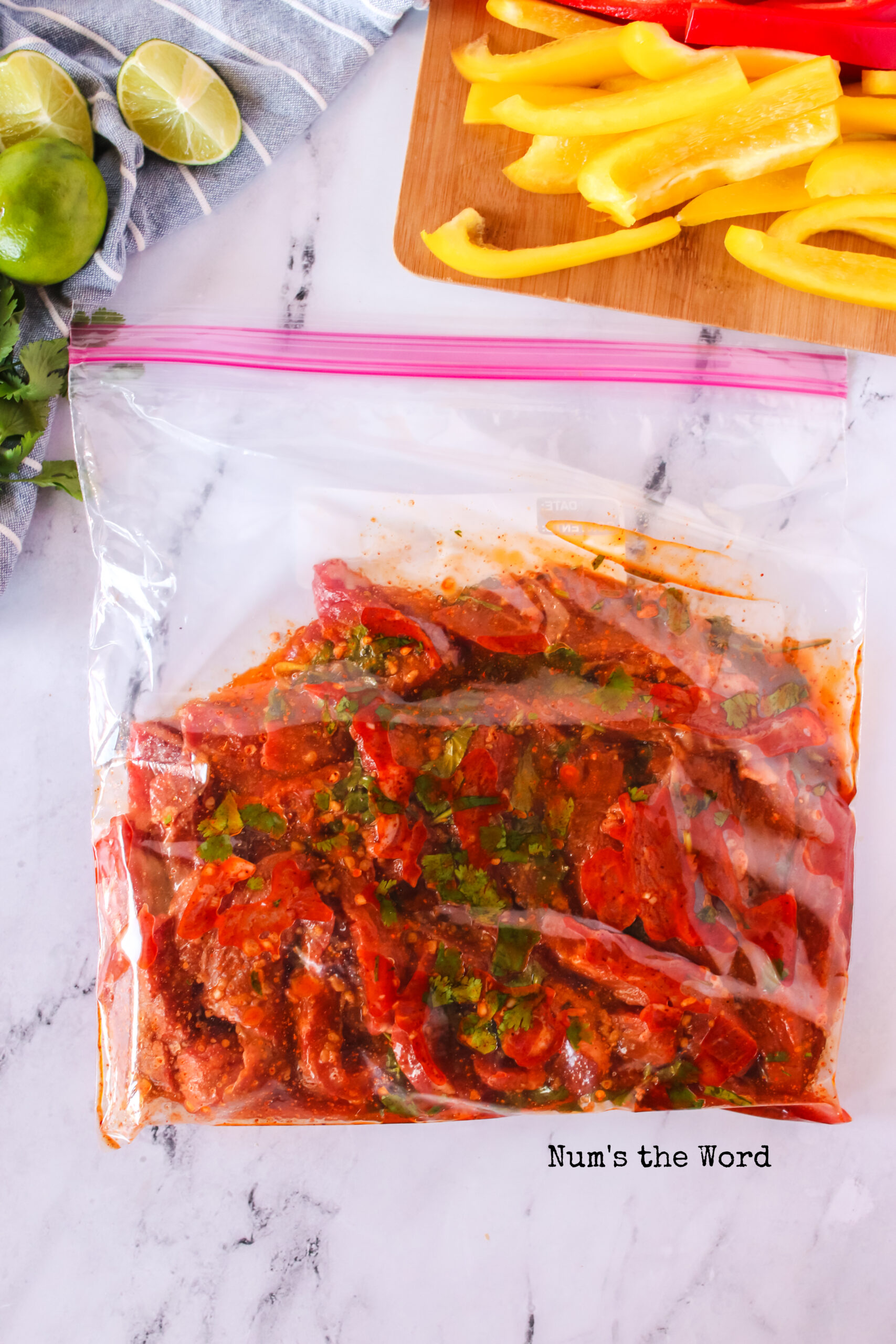 flank steak and fajita marinade in a bag.