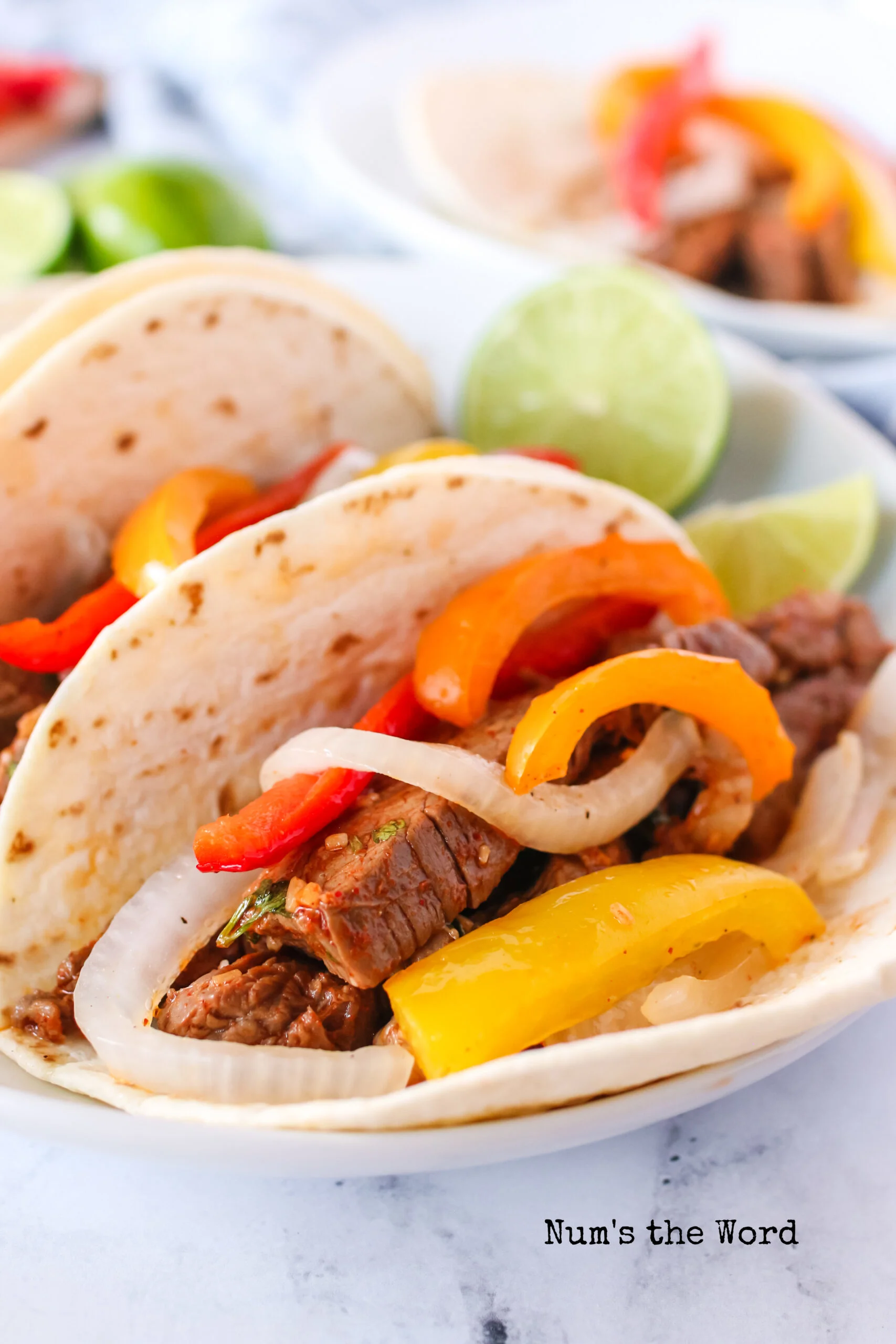 zoomed in side view of fajitas on a plate