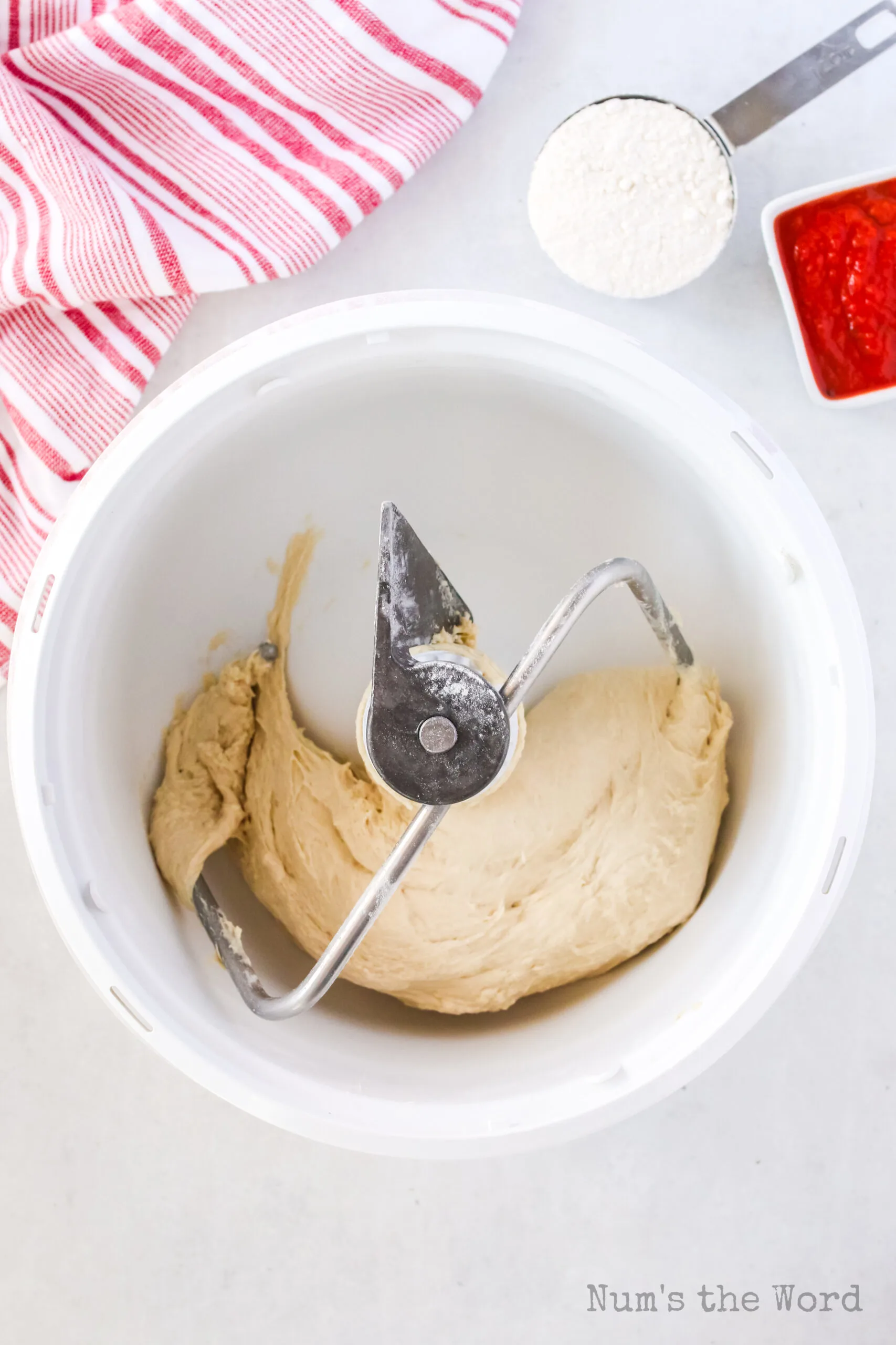 Bread dough in mixer