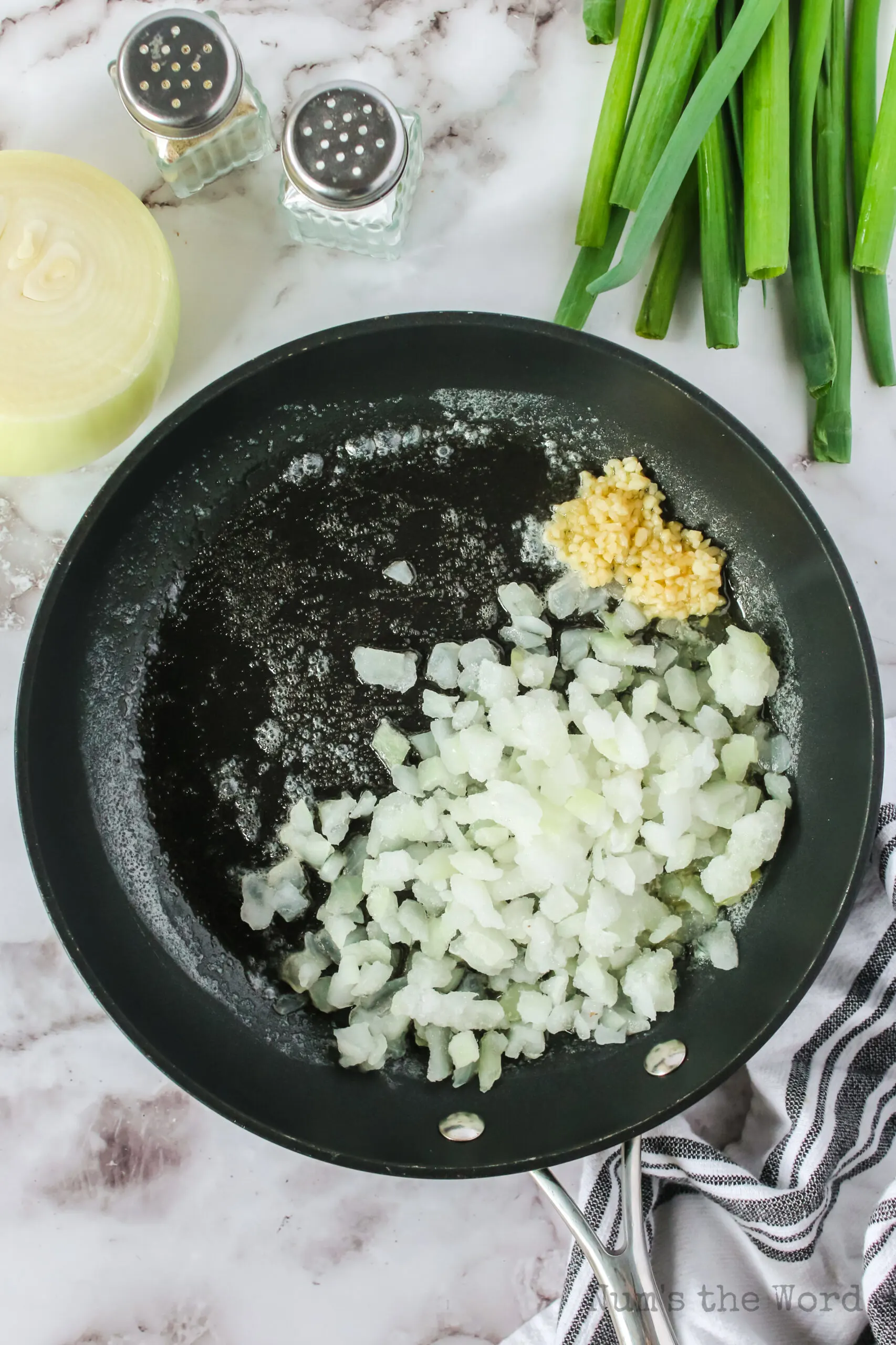butter, onion and garlic in a skillet uncooked