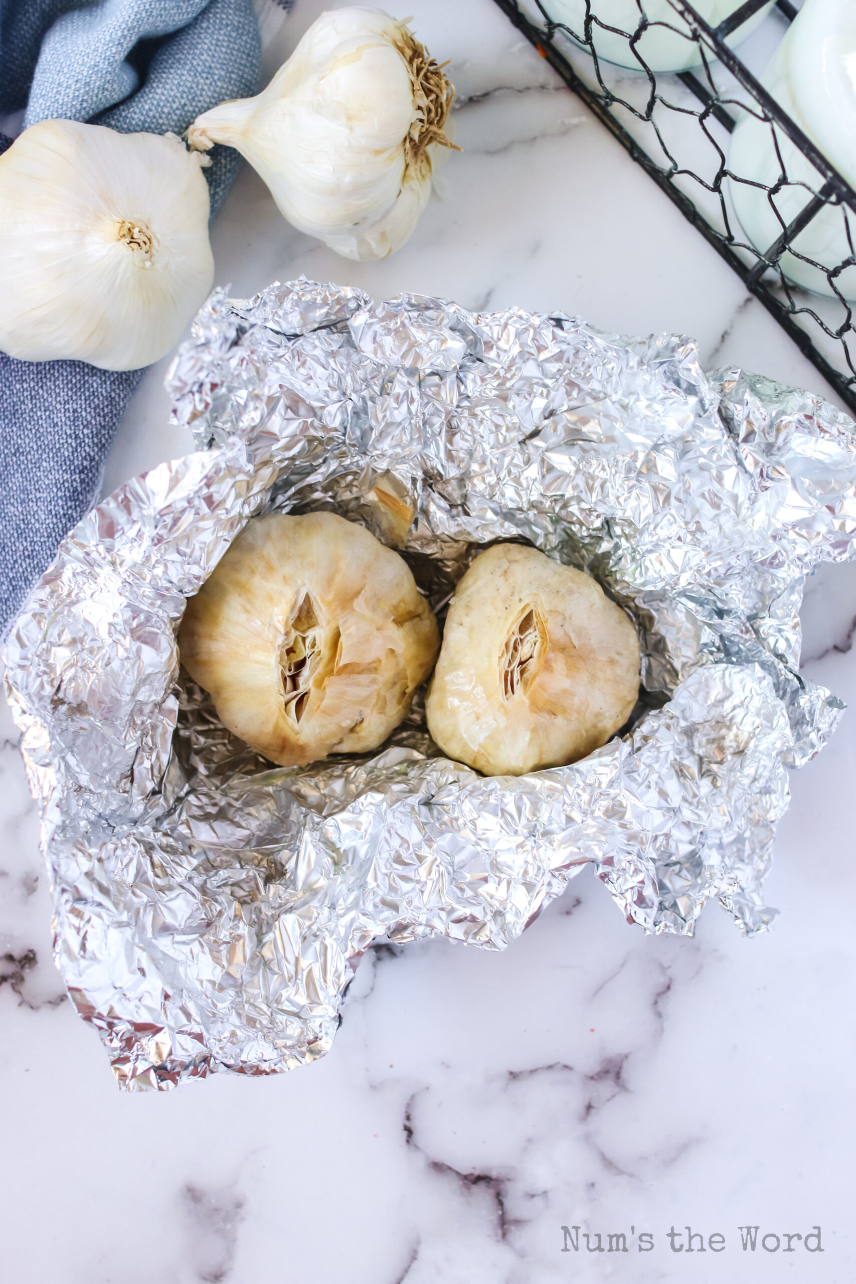 oven roasted garlic and oil in foil