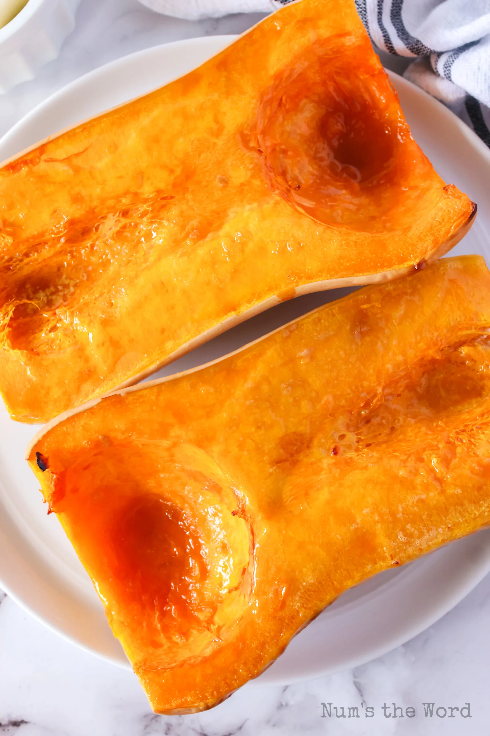 cooked squash on a plate at an angle