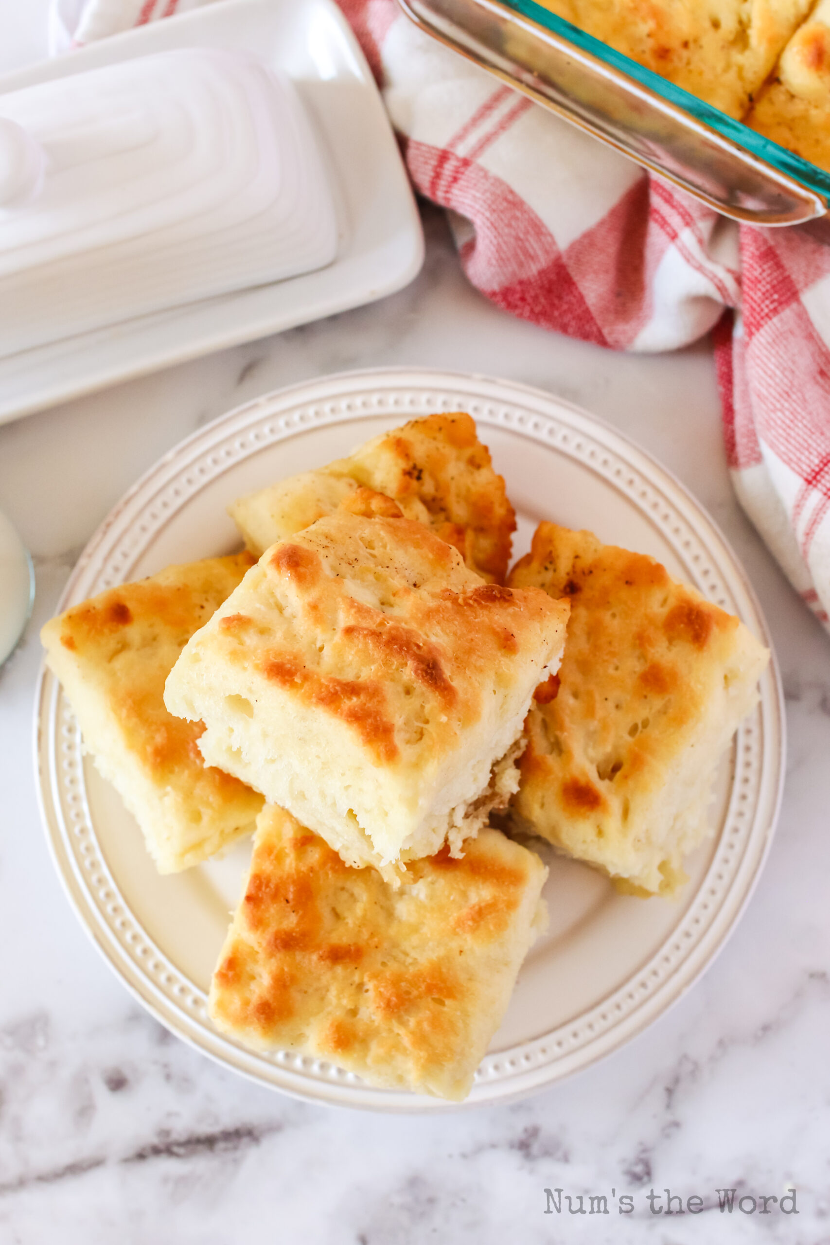 top view looking down at plate of biscuits