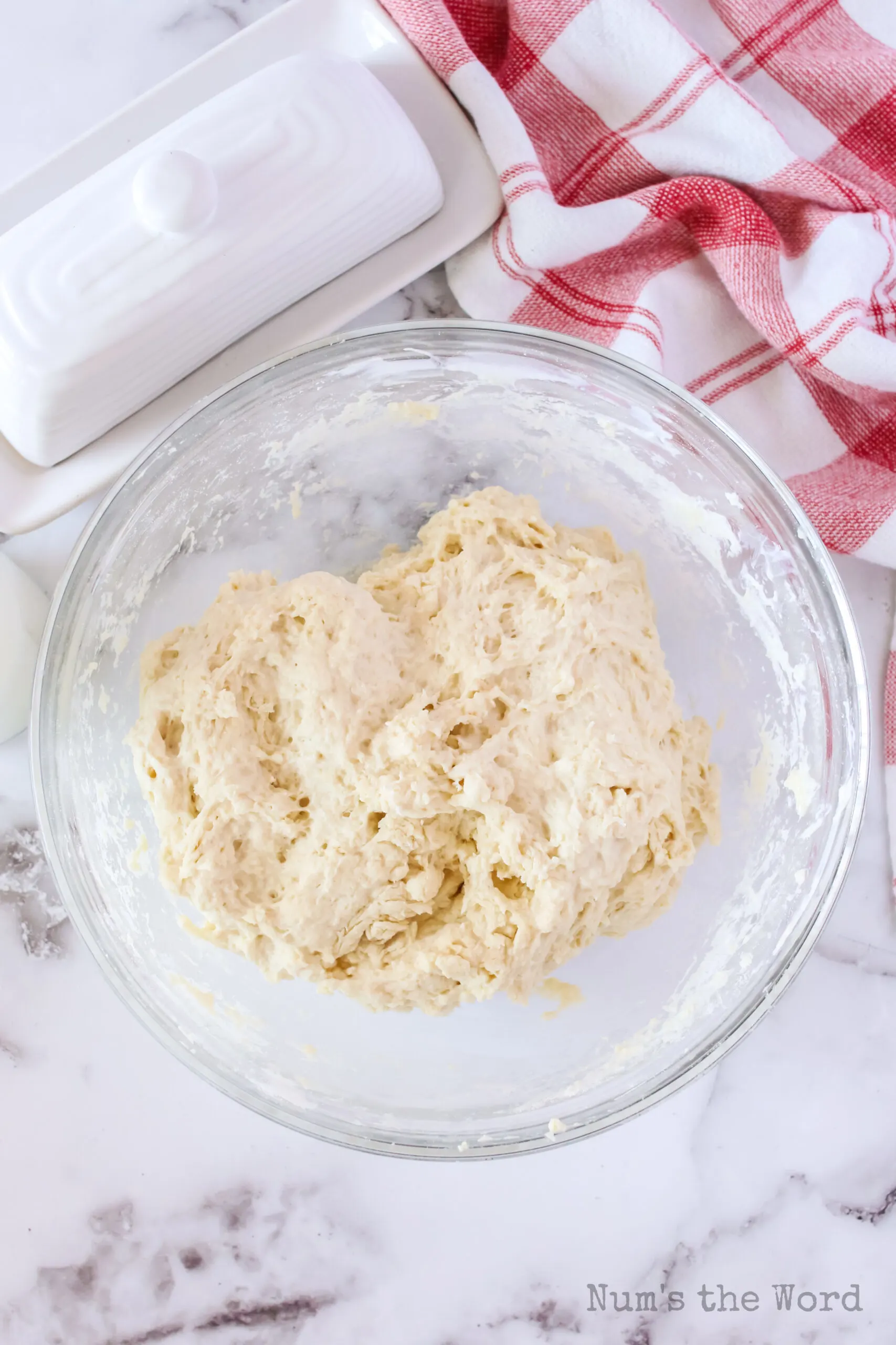 biscuit dough in bowl, mixed together