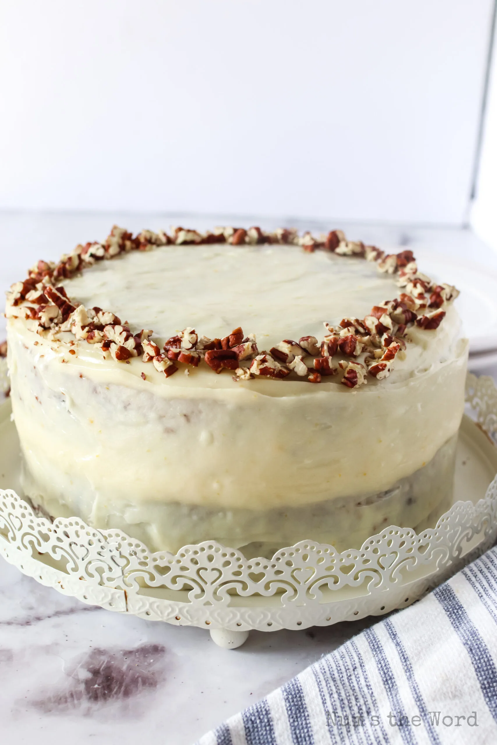 side view of carrot cake ready to serve