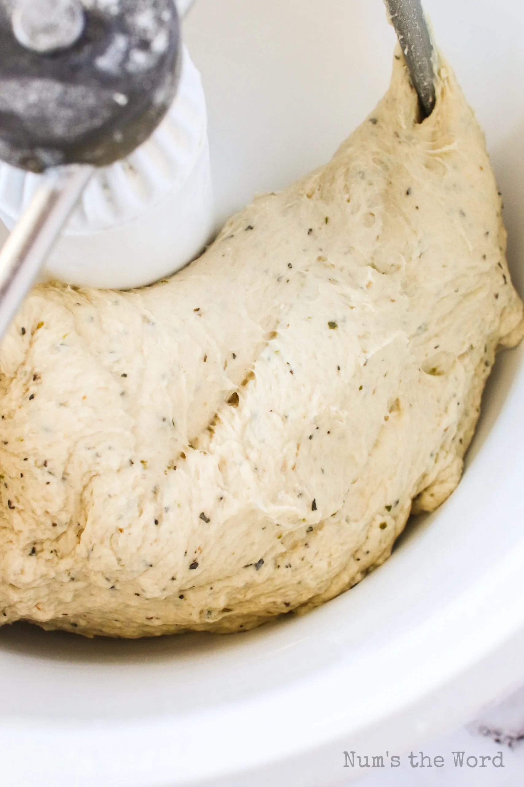 bread dough in mixer