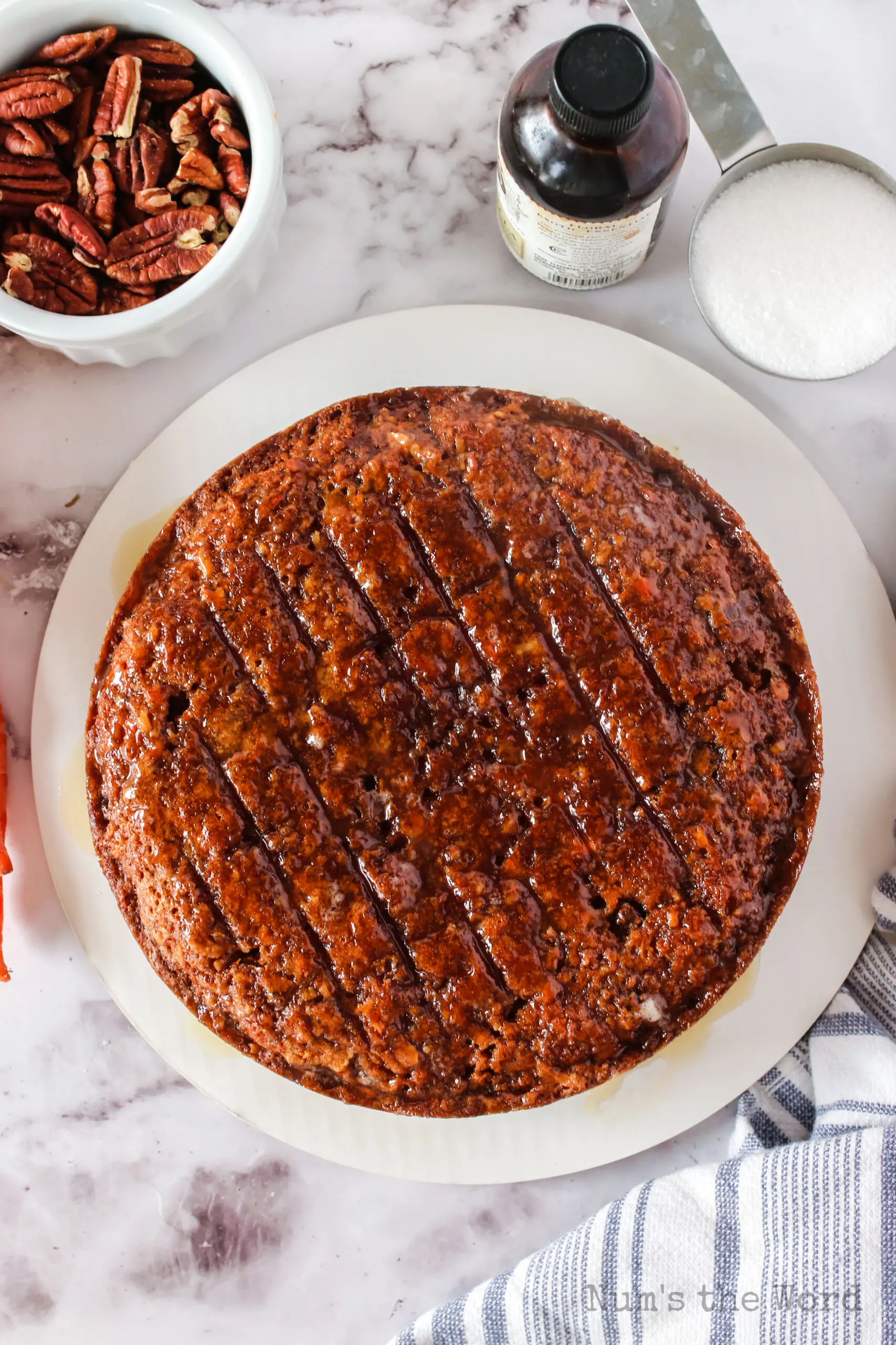 baked carrot cake stacked on top of each other