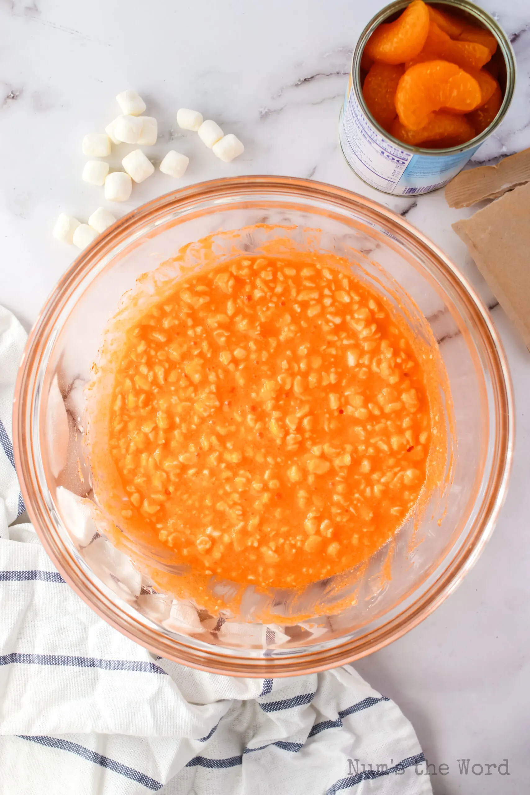 orange jello and cottage cheese mixed well