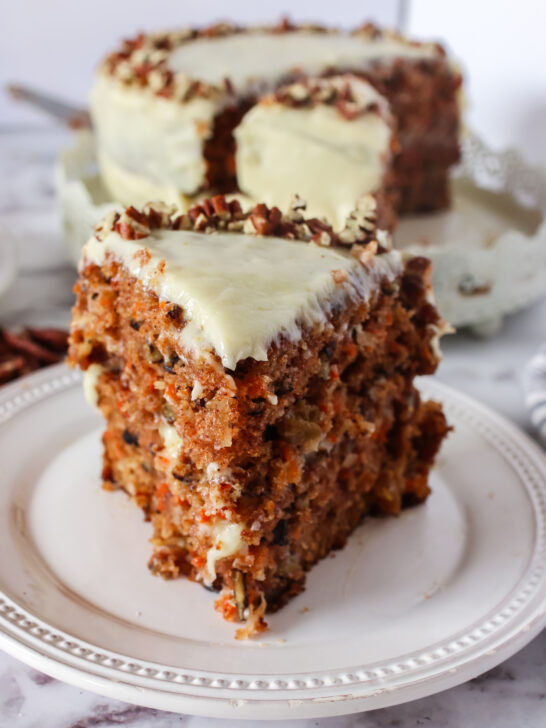 single slice of carrot cake on plate