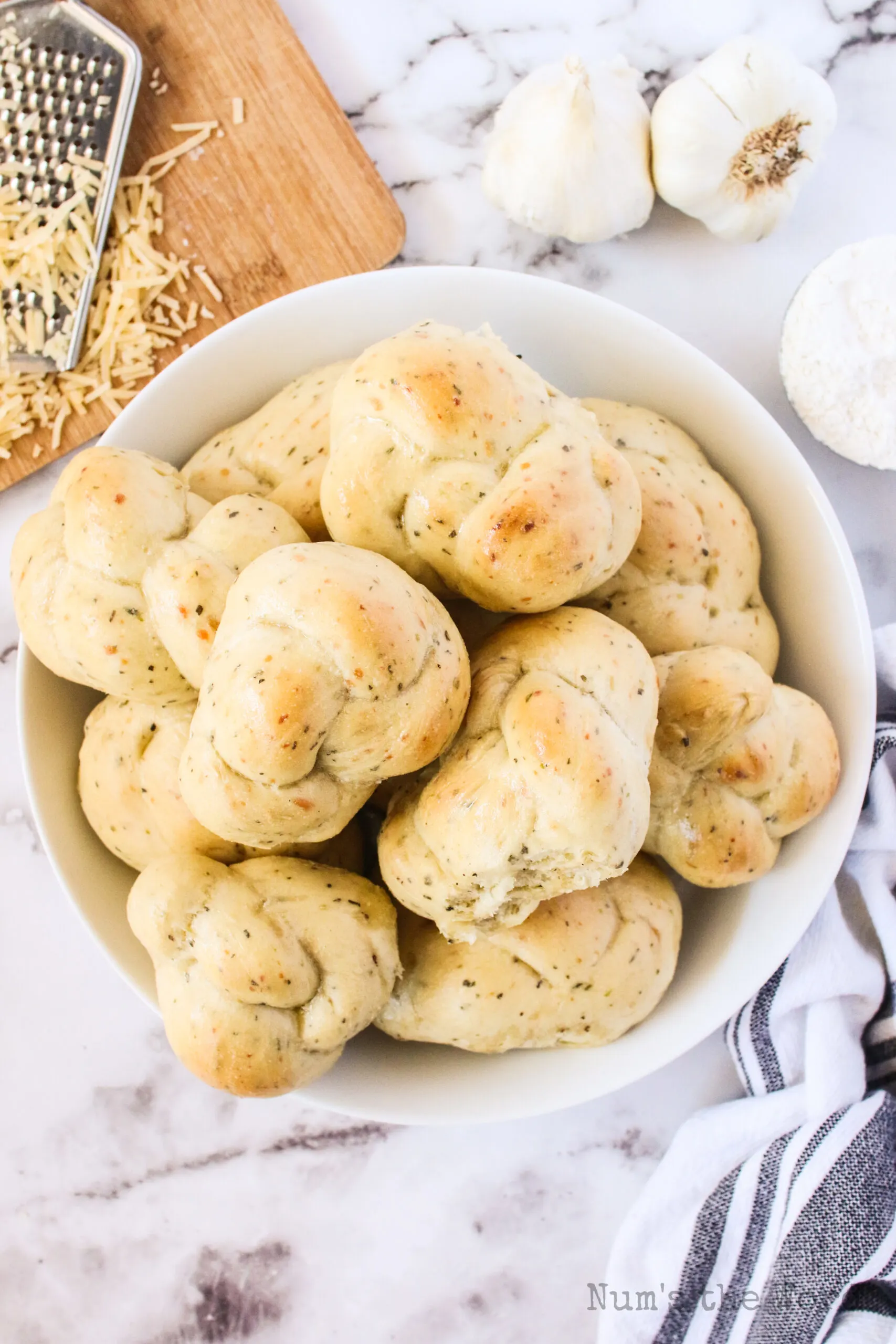 bowl full of bread knots ready to enjoy