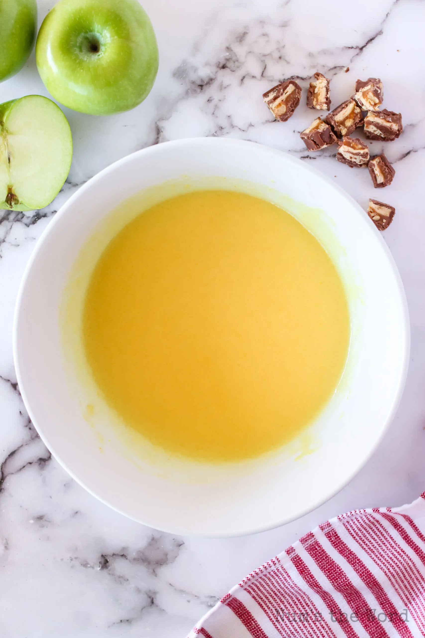 vanilla pudding and milk mixed in a bowl