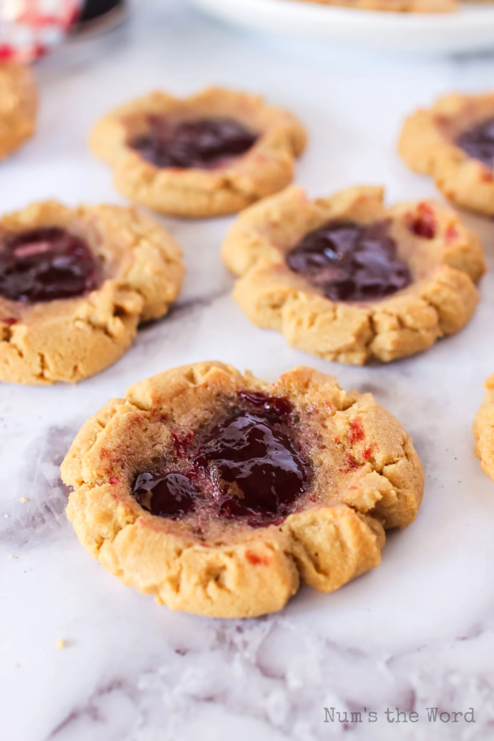 side view of cookies on counter, ready to be eaten.