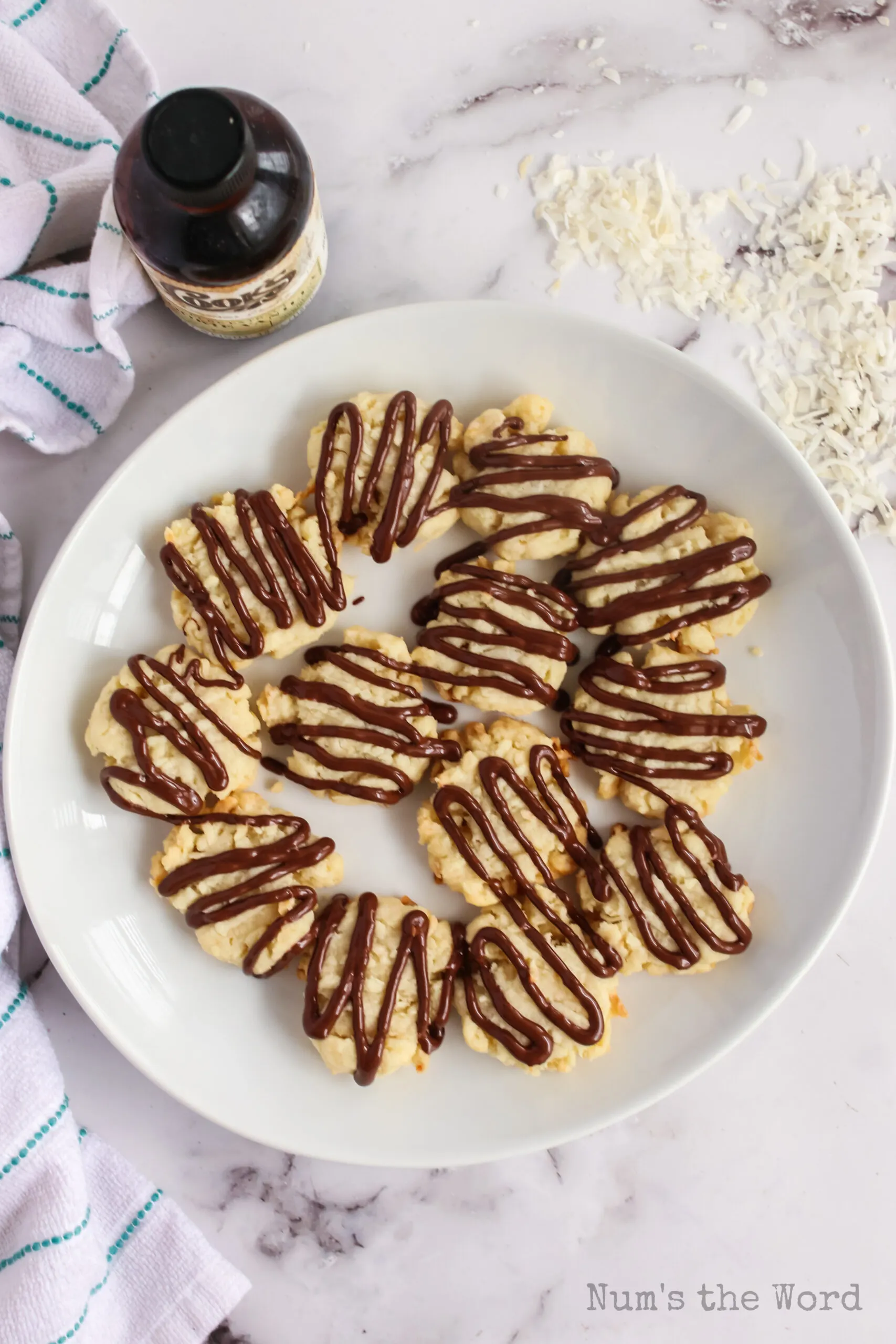 zoomed out image of cookies on a plate ready to serve