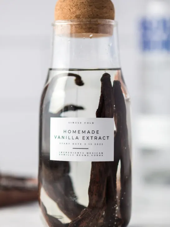 close up of single fold vanilla with cute label