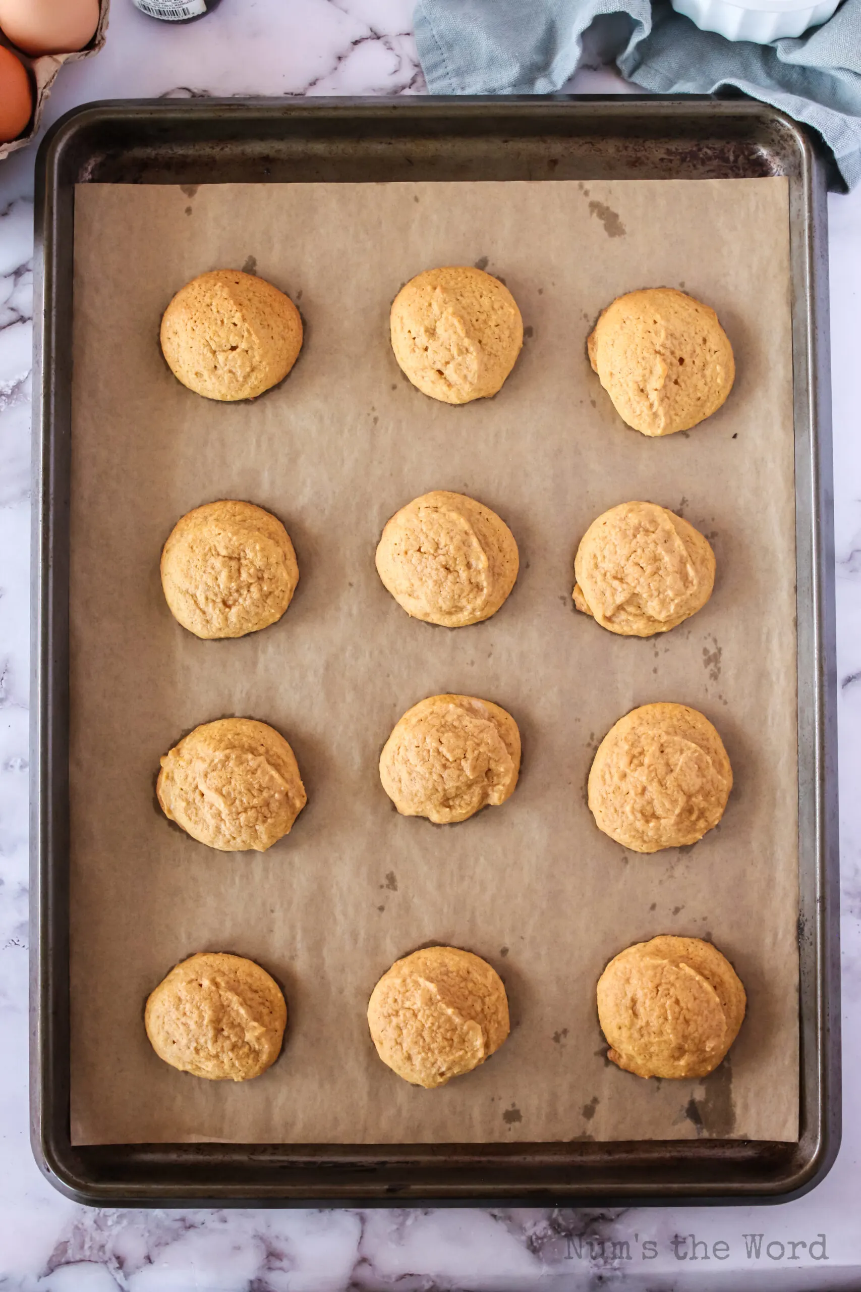 Baked Pumpkin Cookies on cookie sheet