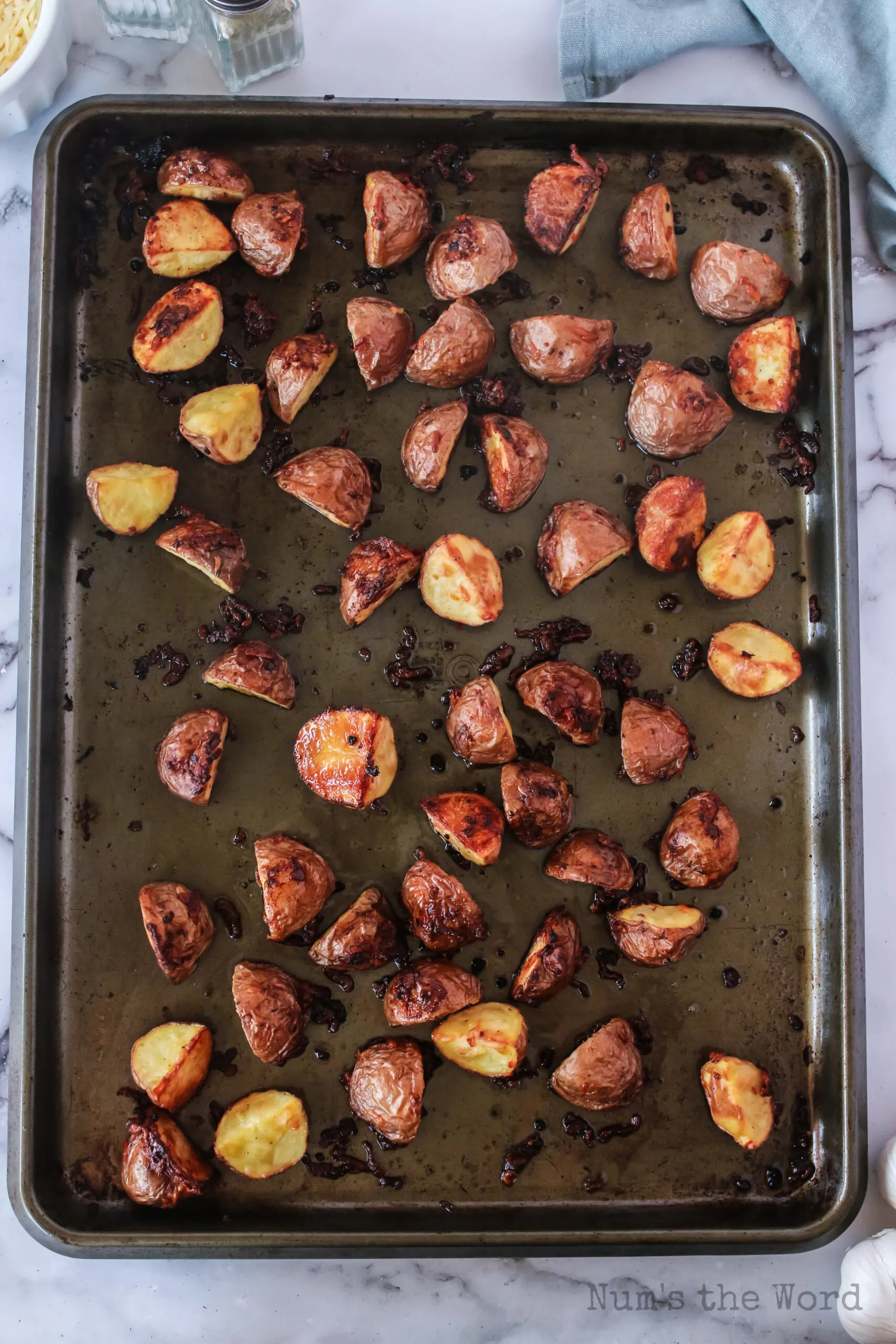 Baked garlic roasted red potatoes ready to serve